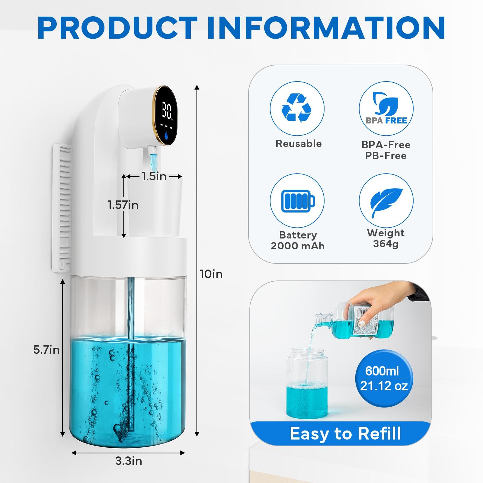Automatic Mouthwash Dispenser for Bathroom, Bathroom Accessories 21.12 oz(600 ml) Touchless Smart Mouth Wash Dispenser with 4 Magnetic Cups &4 Dispensing Levels, Suitable for All Age Groups(White) - Image 2