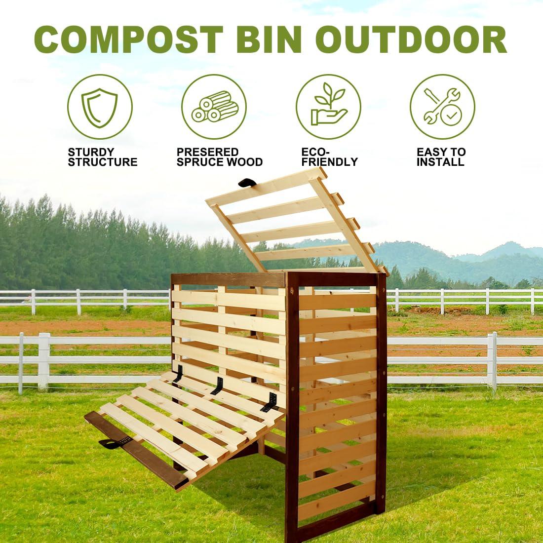 DOLEMODUO Wood Composter Bin, 95 Gallon Compost Bin Outdoor with Front and Top Door, Large Capacity Composter Box for Backyard, Garden, Patio - Image 4