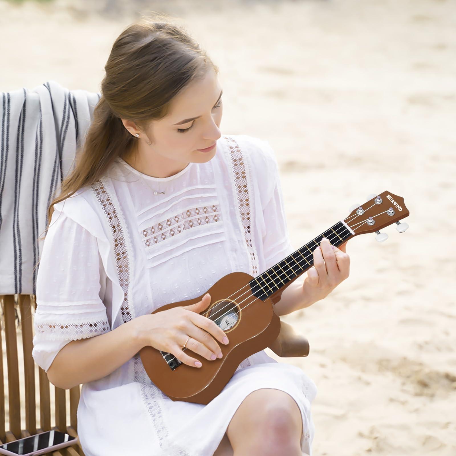 HUAWIND 21 Inch Soprano Ukulele for Beginners, Hawaiian Ukulele Four String Wood Ukelele Professional Ukalelee For Adult Student Starter (Brown) - Image 2