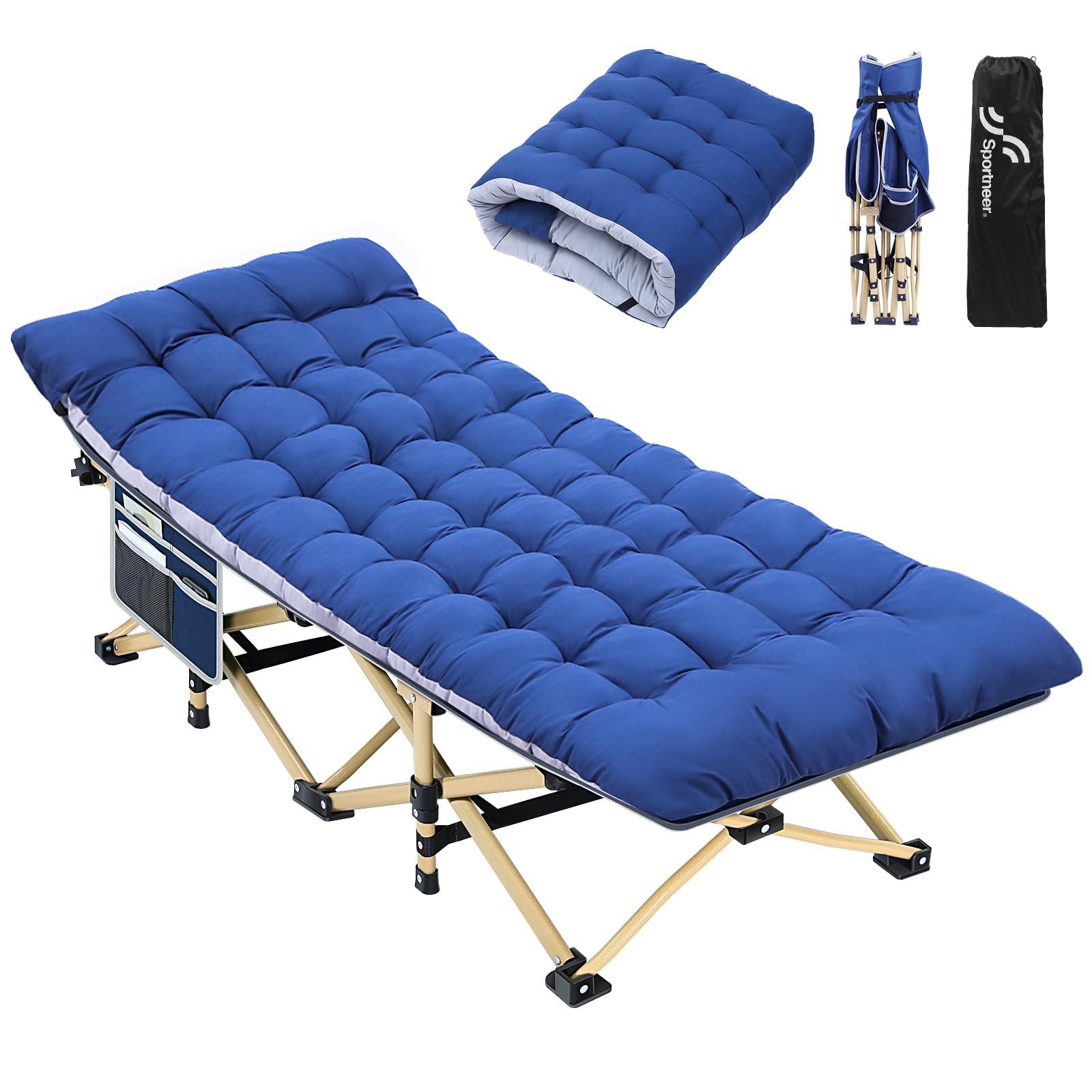 Sportneer Camping Cot: 1200D Double Layer Oxford Camping Cots for Adults - Heavy-Duty Foldable Cots for Camping Travel Tent Day Outdoor & Home Guest, Camping Cots with Mattress Carry Bag & 2 Pockets