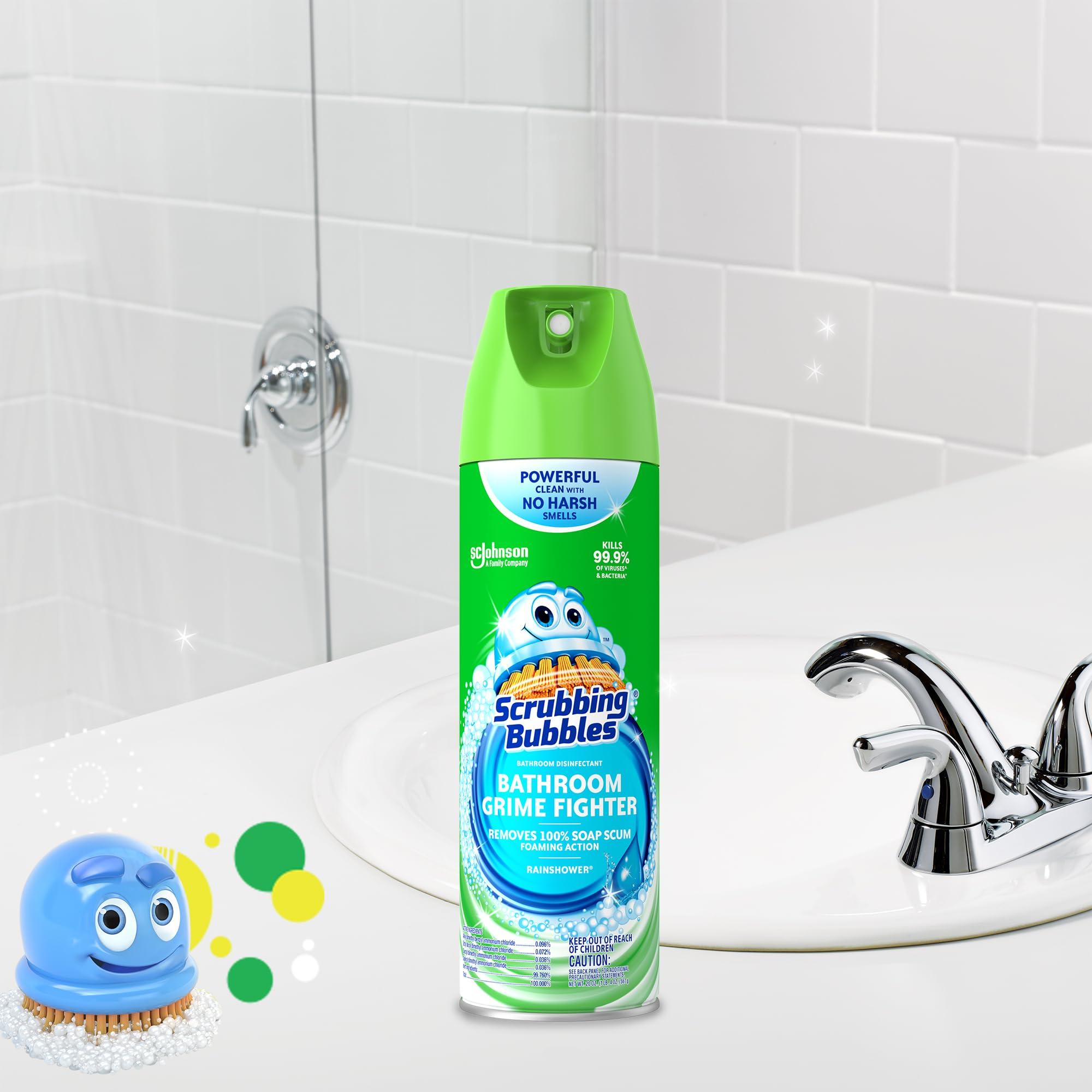 Scrubbing Bubbles Bathroom and Shower Cleaner Disinfectant Aerosol, Foaming Action Bathroom Grime Fighter, Rainshower Scent, 20oz - Image 3