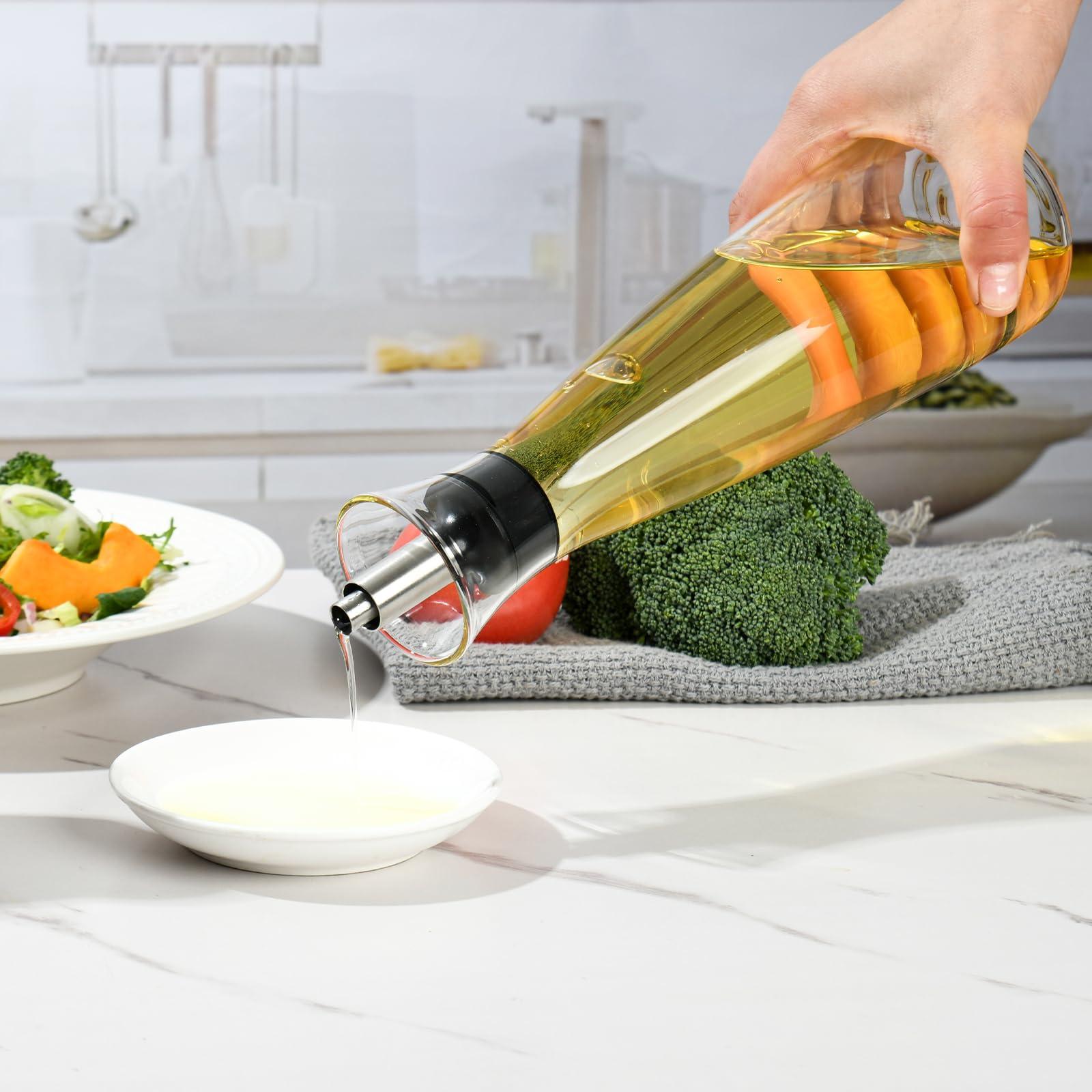 Qaskwaer Olive Oil Dispenser Bottle, Cooking Oil Dispenser for Kitchen with Stainless Steel Pourers, 17oz/350 ml, 1PACK, Glass - Image 7
