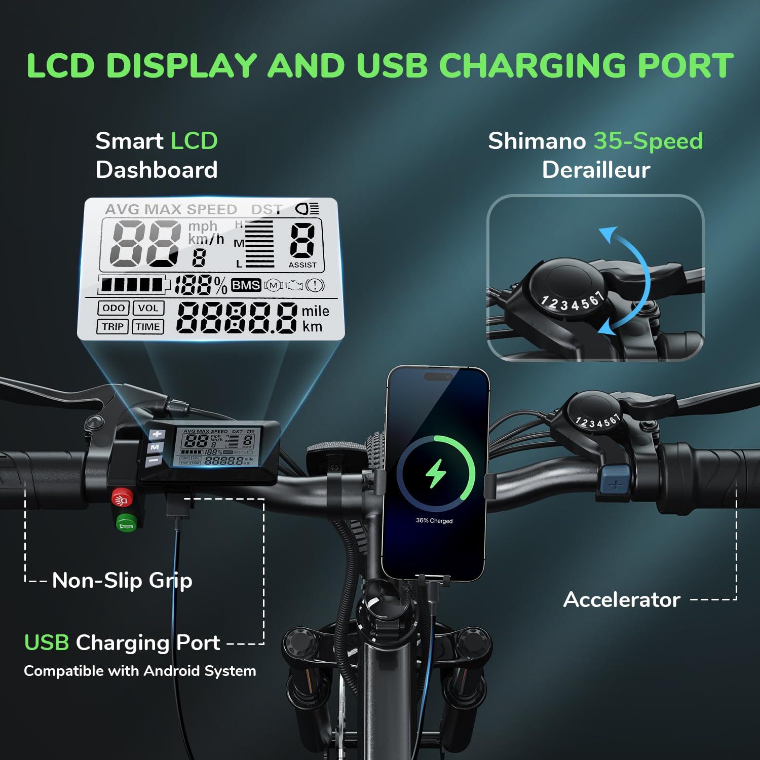 isinwheel M10 Electric Bike Adult 500W, 26" Commuting Electric Mountain Bike 20MPH Max Range 55+ Miles, Removable Battery, Professional 35-Speed, Front Fork Suspension Lightweight Electric Bicycle - Image 5