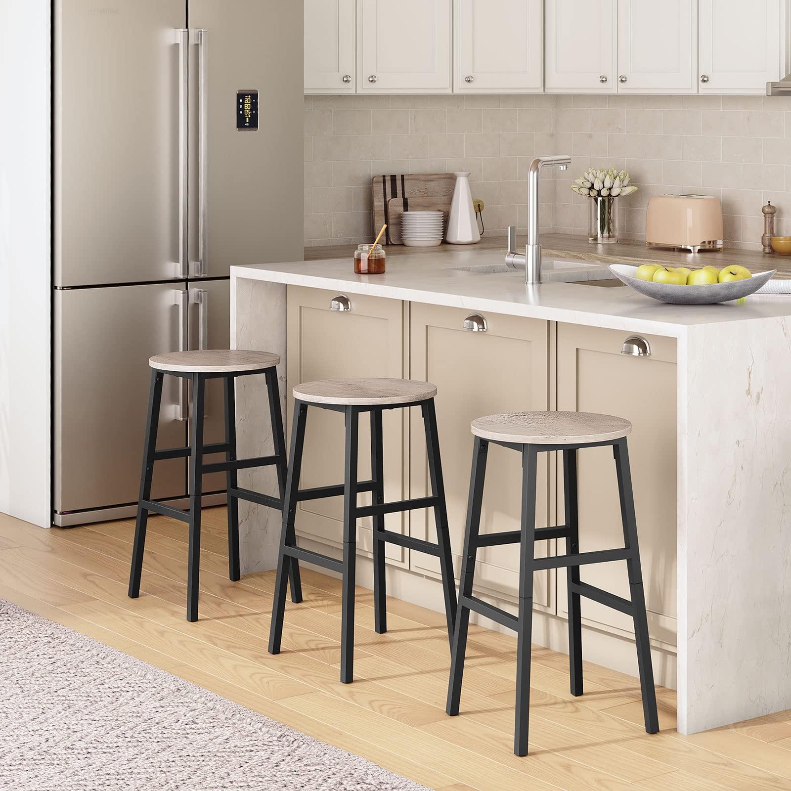 MAHANCRIS Bar Stools, Set of 2 Round Bar Chairs with Footrest, 24.4 Inch Kitchen Breakfast Bar Chairs, Industrial Bar Stools, Easy Assembly, for Dining Room, Kitchen, Greige BAHG0201Z - Image 5