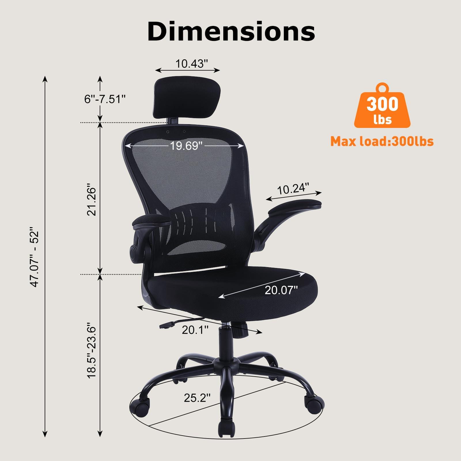 ralex-chair Ergonomic Office Chair with Adjustable Headrest & Lumbar Support, Desk Chair with Flip-Up Armrests, Comfortable for Home, Office, Conference Room - Image 3
