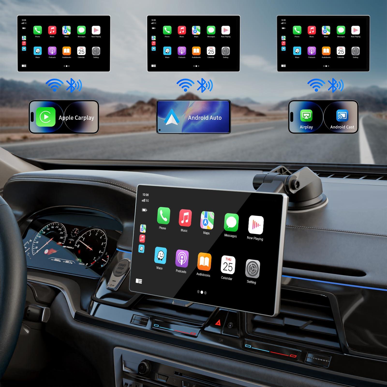 Portable Apple Carplay Screen for Car, 9" Wireless Apple Carplay & Android Auto,4K Dash Cam,1080p Backup Camera DVR,Car Audio Receivers GPS Navigation Mirror Link, Bluetooth,FM, Siri - Image 2