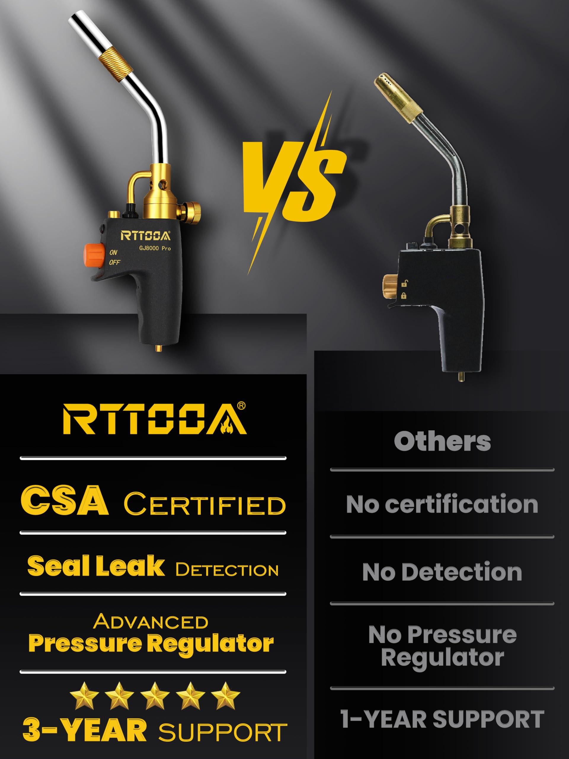 RTTOOA Propane Torch Head, GJ-8000pro High Intensity Torch Head, Trigger Start Gas Torch Kit for Propane, Pencil Flame Welding Torch Fuel by Mapp/Map/Propane, Soldering, Cooking（CSA Certified) - Image 5
