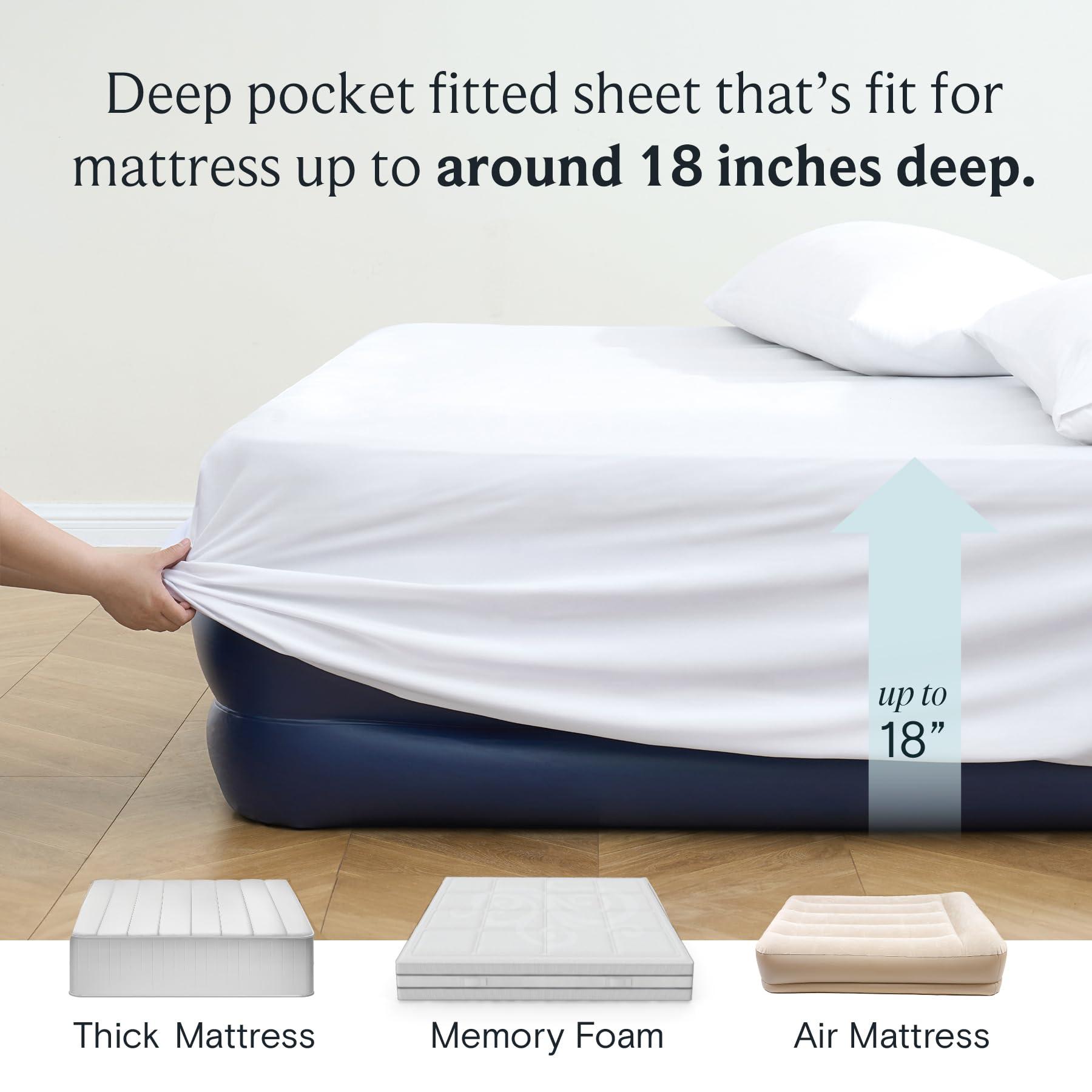 LuxClub 4 PC Queen Sheet Set, Bed Sheets, Deep Pockets 18" Eco Friendly Wrinkle Free Cooling Machine Washable Hotel Bedding Silky Soft - White - Image 6