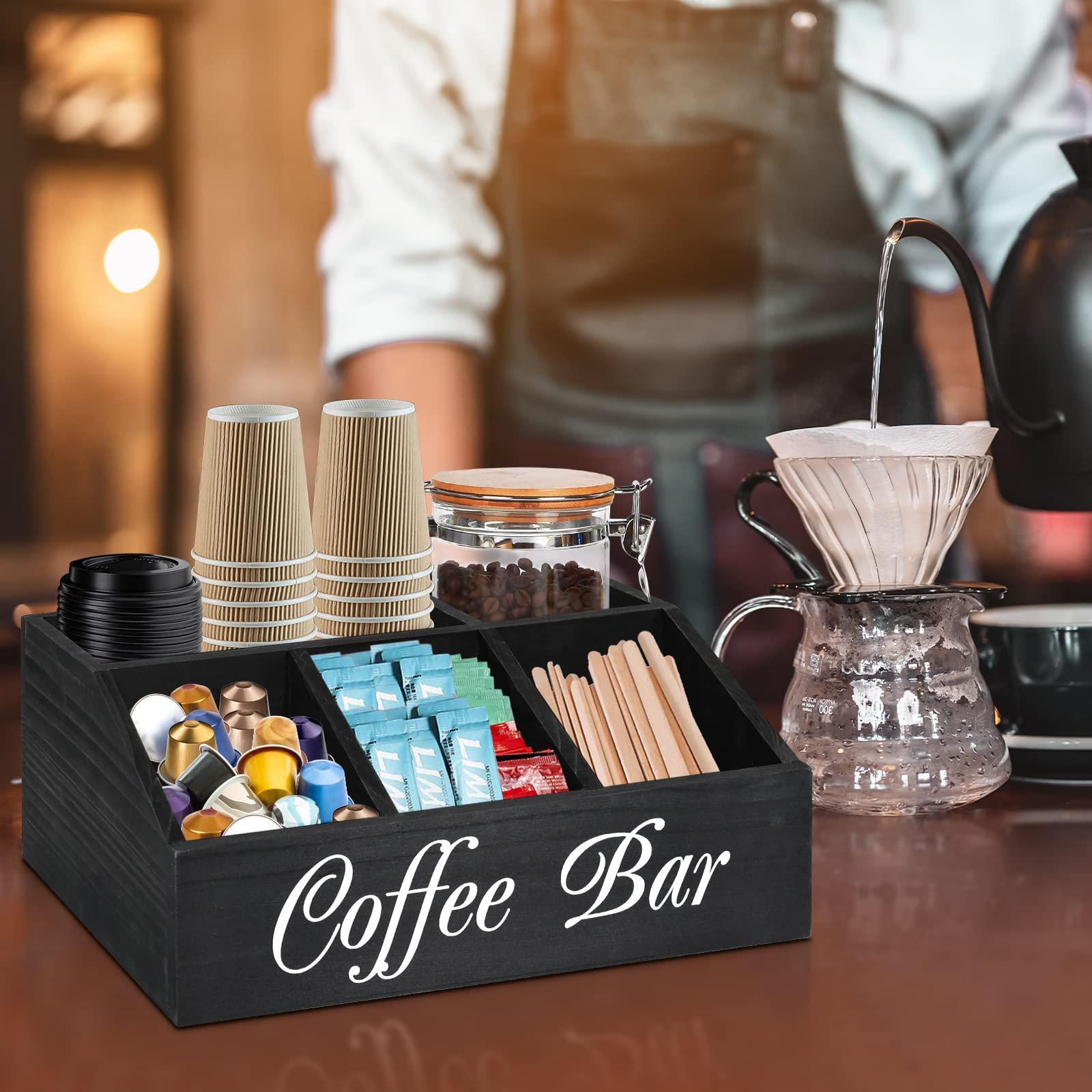 ugiftt Coffee Station Organizer for Counter, Wood Pods Holder Storage Basket, Tea Condiment Storage Organizer, Coffee Bar Decor for Accessories Organizer - Image 4