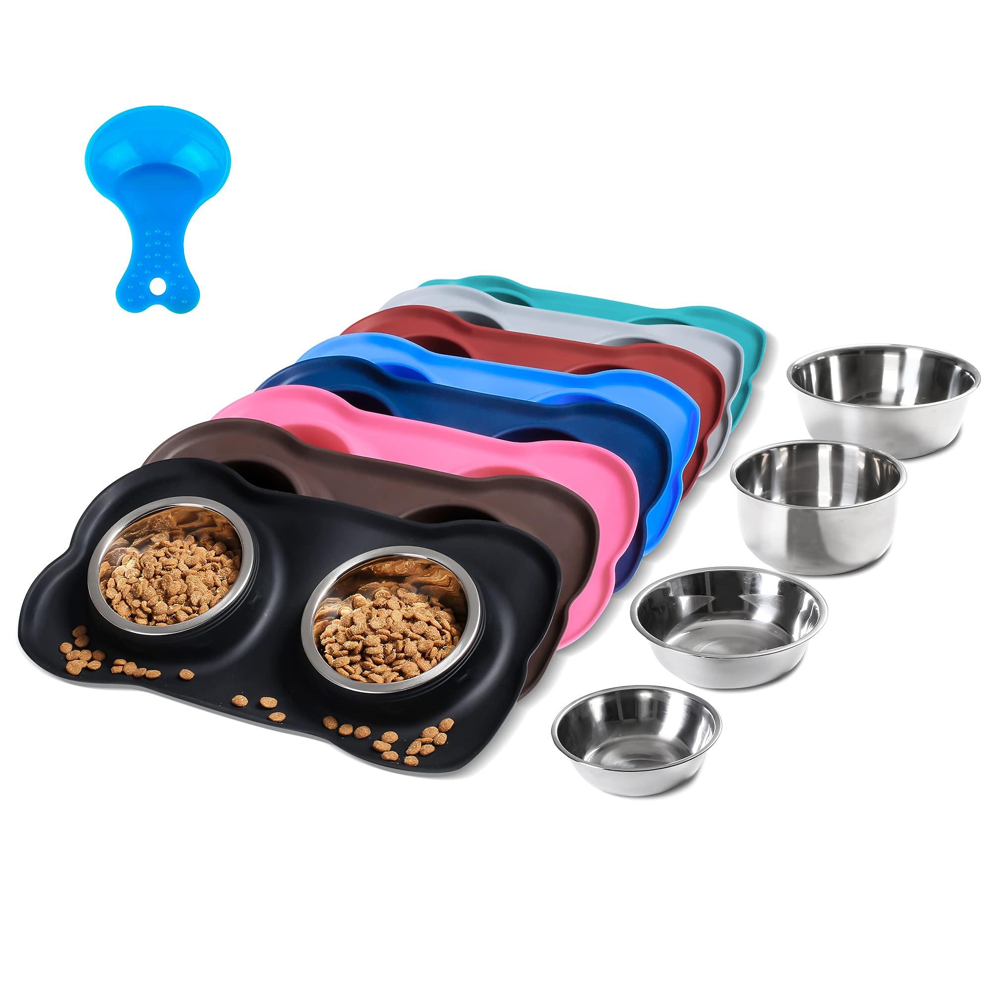 Hubulk Pet Dog Bowls 2 Stainless Steel Dog Bowl with No Spill Non-Skid Silicone Mat + Pet Food Scoop Water and Food Feeder Bowls for Feeding Small Medium Large Dogs Cats Puppies (S, Black) - Image 1