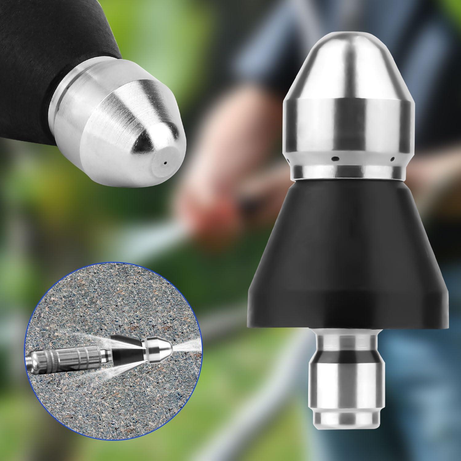 2pcs High-Pressure Sewer Cleaning Nozzle, 1 Front Jet and 6 Rear Jets Sewer Jetter & Pipe Unclogger Nozzle for 1/4" Quick Connector, Sewer Cleaning Tool Remove Grease Sand Hair - Image 4