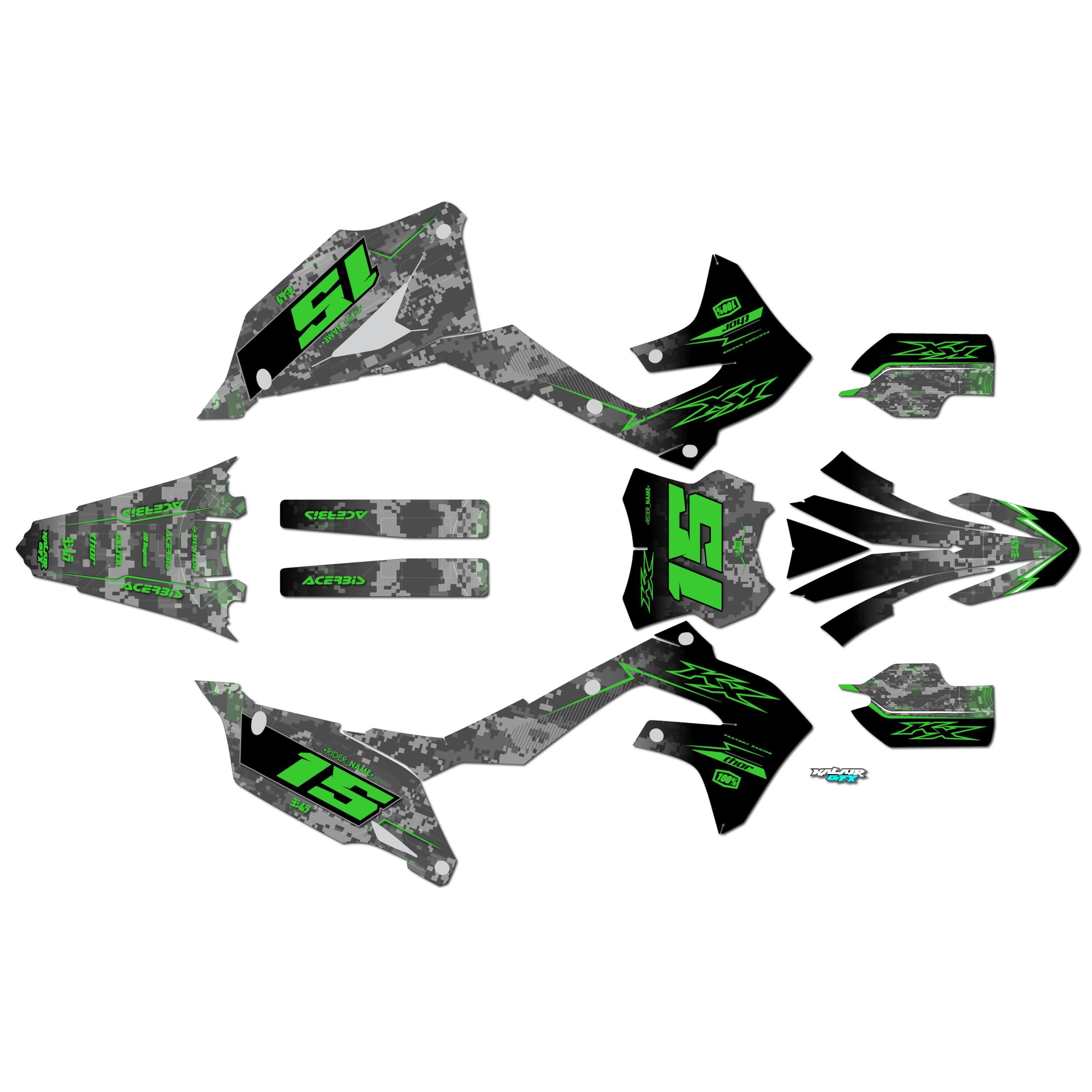 Kalair GFX Graphics Kit for Kawasaki KX450 (2019-2023) CYBERWARE Series Green 16 Mil - Dirt bike Custom Racing Graphics Decals Stickers Kit, no-plastics