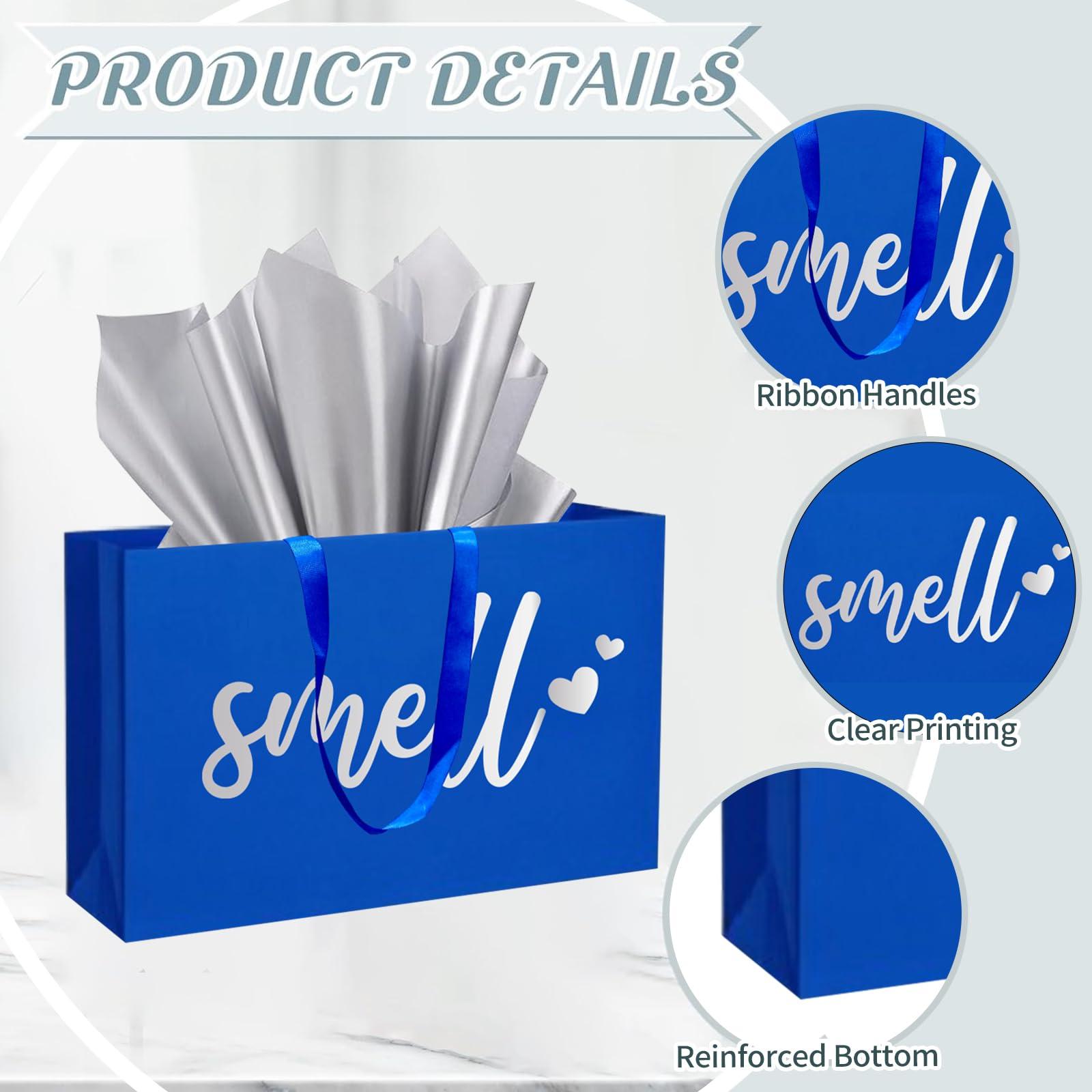 YIXAXKAO 5 Senses Gift Bags Five Senses Gift Bags with Tissue Paper Kraft Paper Bag with Ribbon Handles for Anniversary, Valentine's Day, Birthday for Him Husband Boyfriend (Blue Silver) - Image 3