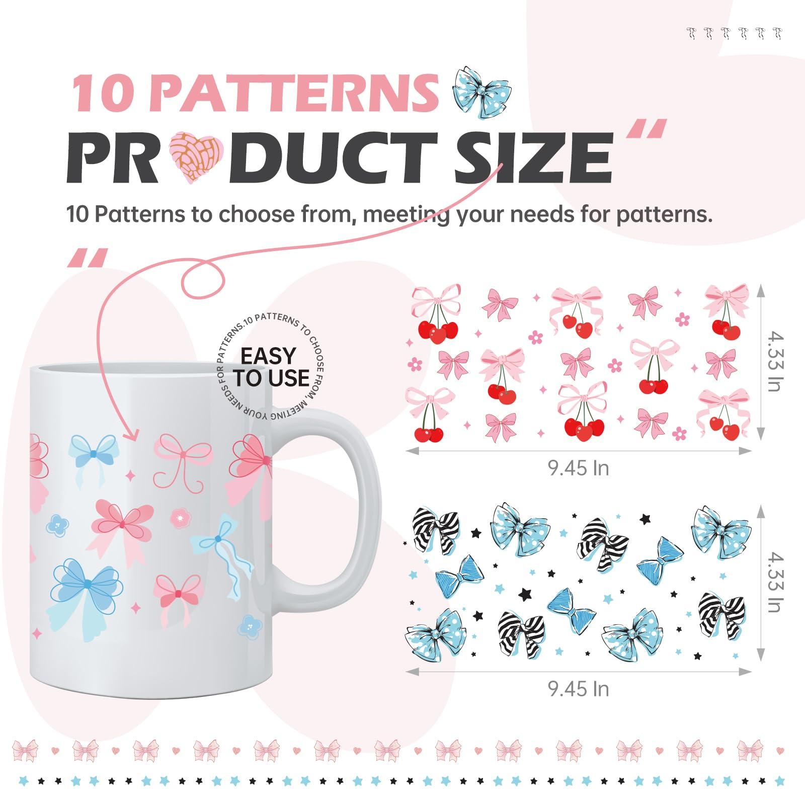 Bows UV DTF Cup Wraps - 10 Sheets Pink Coquettte Bow Uvdtf Tumbler Wrap for 16 oz Glass, Cute Butterfly Cherry Waterproof Transfer Sticker DIY Water Bottle Craft Decor Holiday Gifts for Girlfriend - Image 4