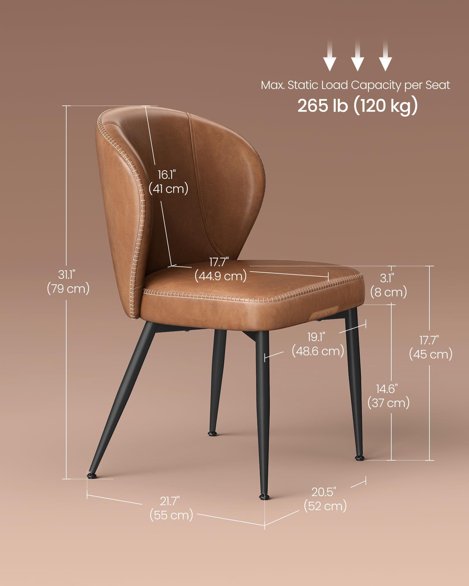 VASAGLE EKHO Collection - Dining Chairs Set of 2, Upholstered Kitchen Chairs, Comfortable Seat, Synthetic Leather with Stitching, Mid-Century Modern, Easy Assembly, Living Room Lounge, Caramel Brown - Image 2