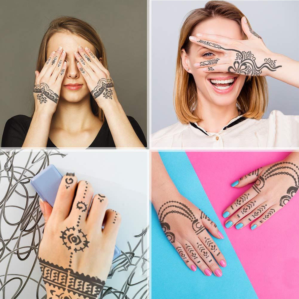 Koogel Henna Tattoo Stencil Kit 18 Sheets 97 PCS, Glitter Airbrush Flower Stencils for Body Art, Face Painting, Mehndi Designs, Women & Girls, Arabian Realistic Temporary Tattoos - Image 2