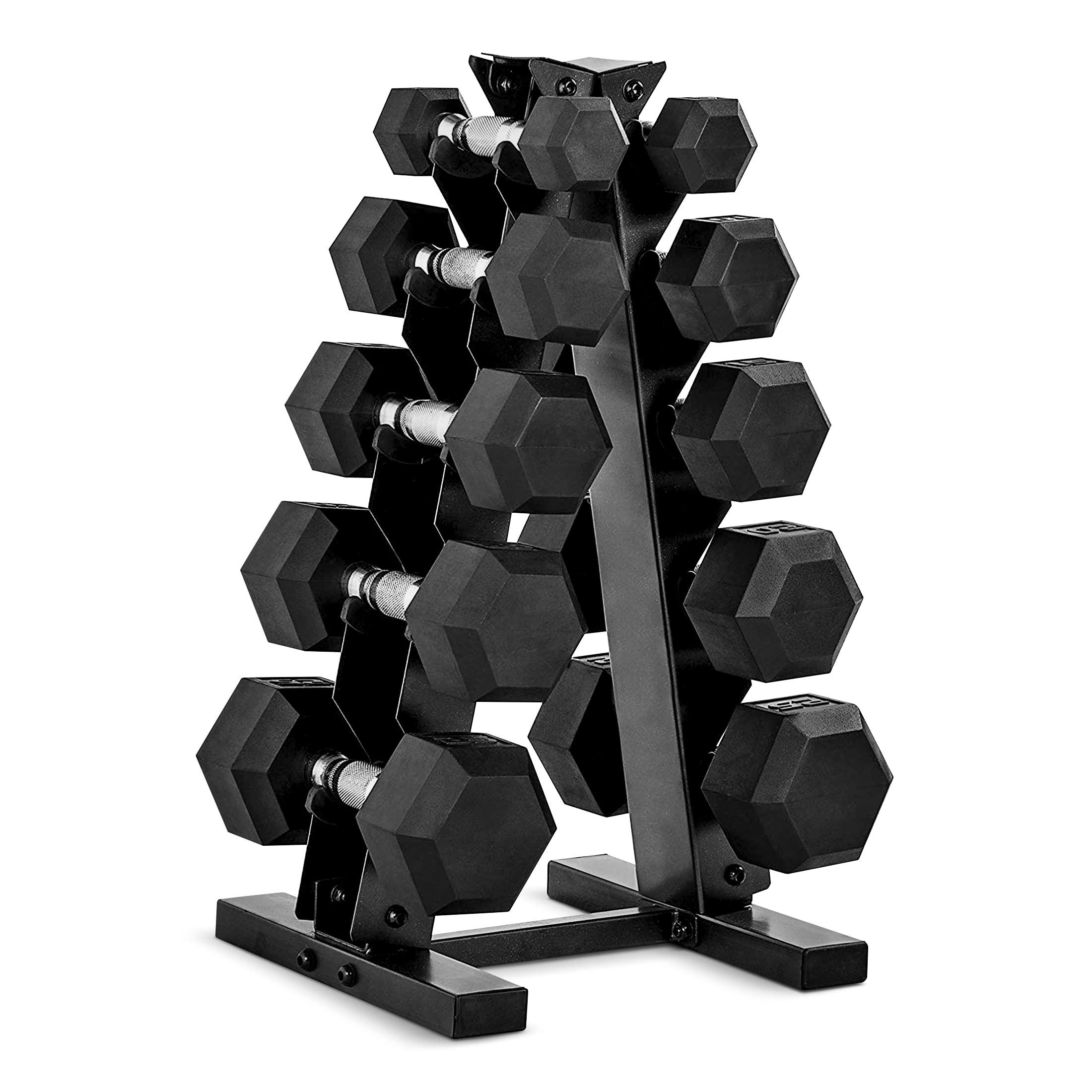 CAP Barbell 150 LB Coated Hex Dumbbell Weight Set with Vertical Rack, Black