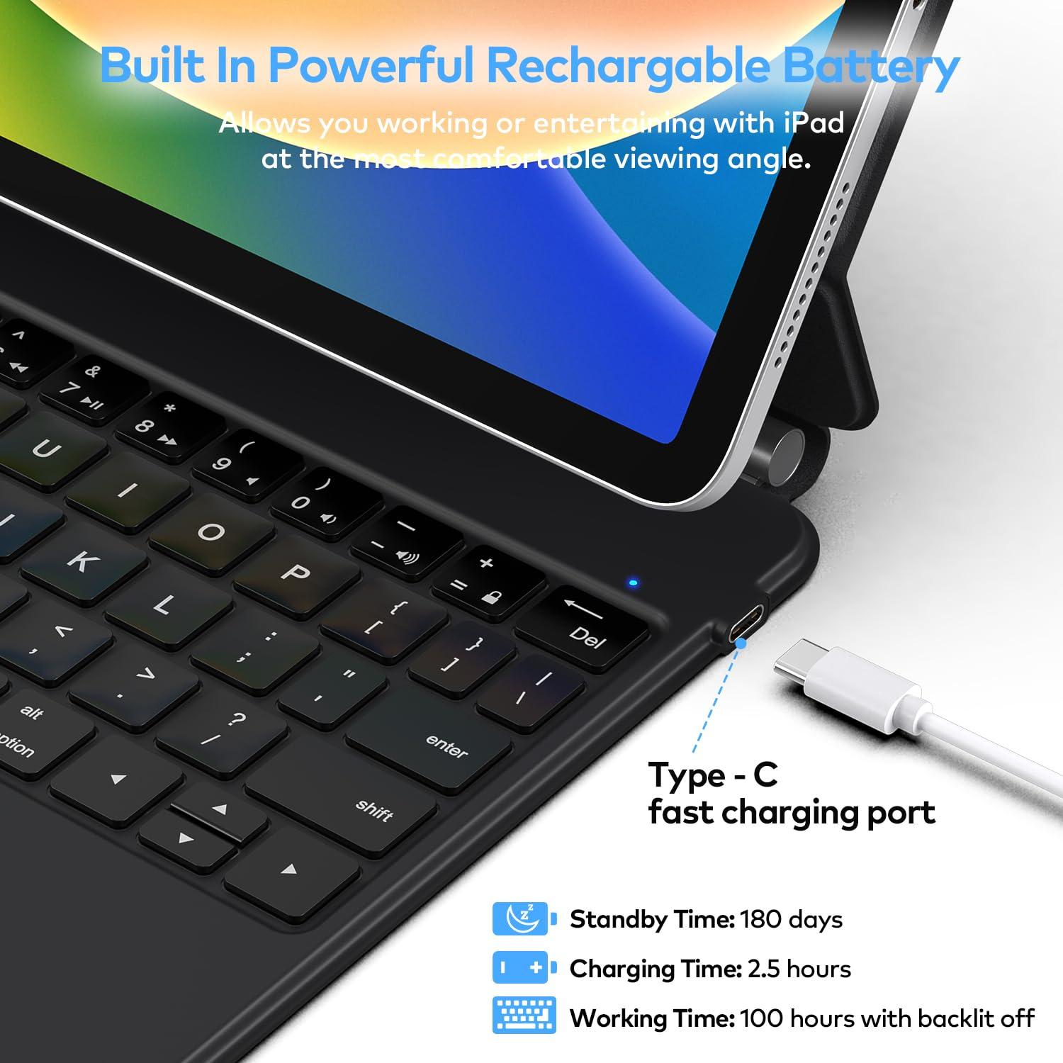 runelk Keyboard Case for iPad 10th Generation 2022 & 11th (A16, 2025) – Magic-Style Keyboard with Multi-Touch Trackpad – Floating Cantilever Stand – Magnetic Case for iPad 10.9 inch 10th / 11th Gen. - Image 9
