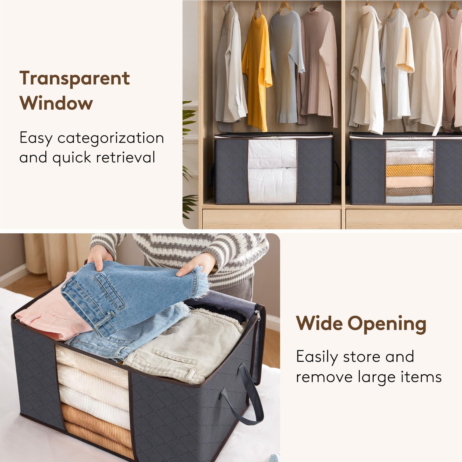 Lifewit 6 Pack Clothes Storage Bins with Lids, Foldable Blanket Storage Bags with Zippers, Clear Window and Reinforced Handles, Closet and Organization for Clothing, Sweater, Comforter, Bedding, Gray - Image 6