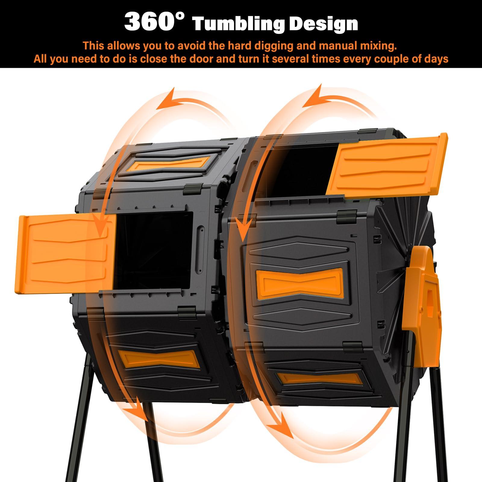 Compost Tumbler, Easy Assemble & Efficient Outdoor Compost Bin, 45 Gallon/170 Liter Large Dual Chamber Rotating Composter for Garden, Kitchen, and Yard Waste, Orange Door - Image 6