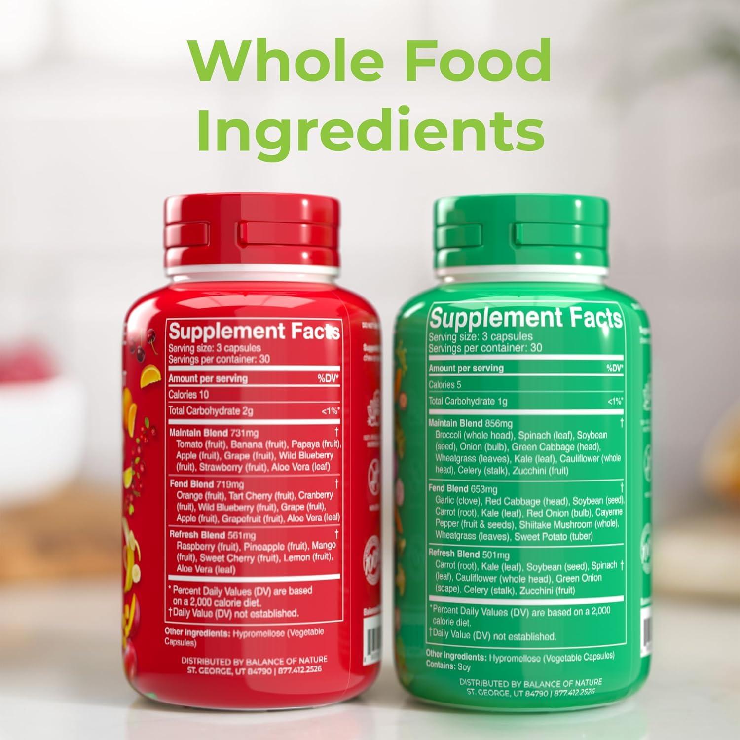 Balance of Nature Fruits and Veggies Supplements - Whole Fruit and Vegetable Ingredients for Women, Men, and Kids - 90 Fruit Capsules, 90 Veggie Capsules - 1 Set - Image 2