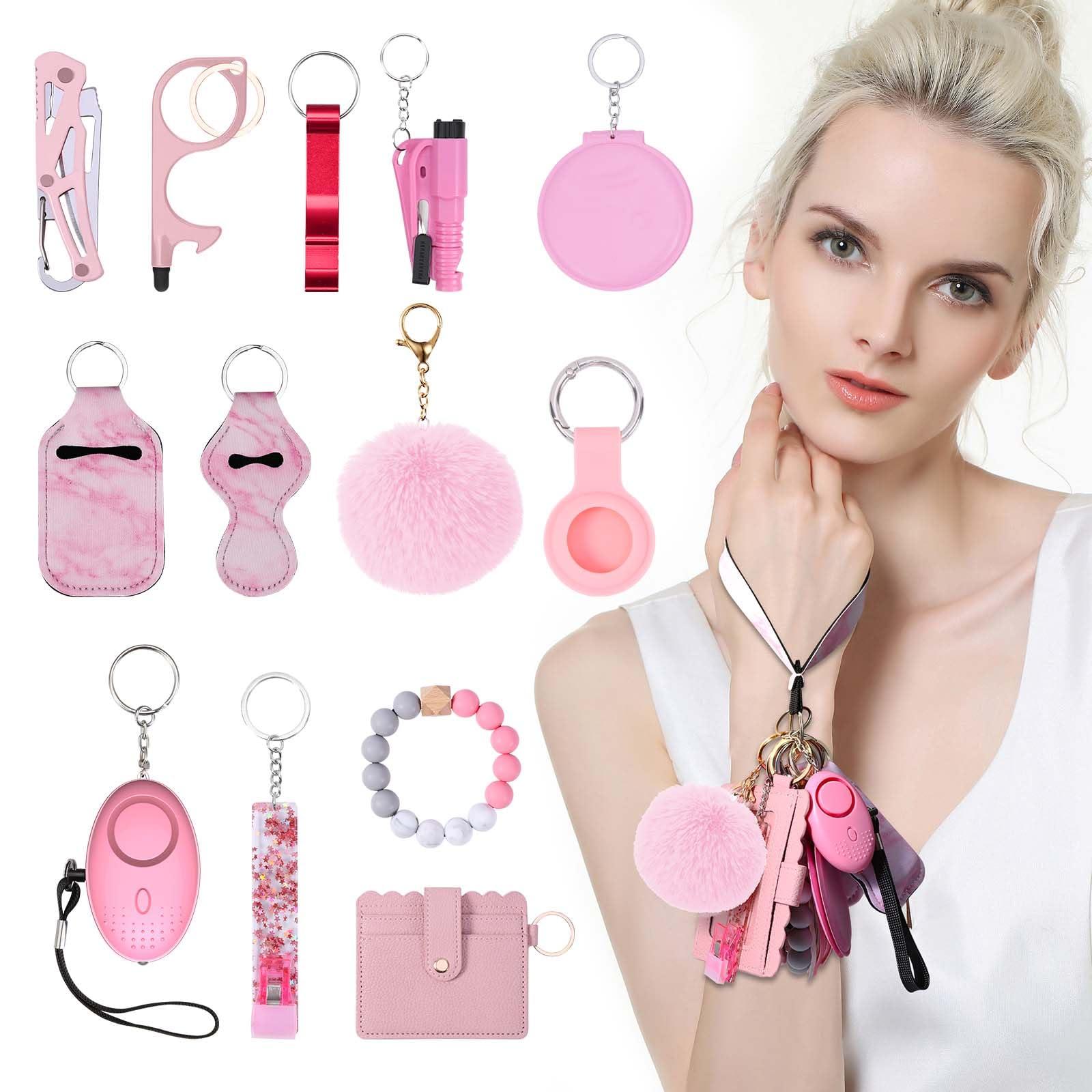 JXTZ Safety Keychain Set for Women, Wristlet Strap Keychain with Personal Alarm, Wallet Card Holder, Bottle Opener, Travel Bottle Holder, Gift Set for Girls - Image 5
