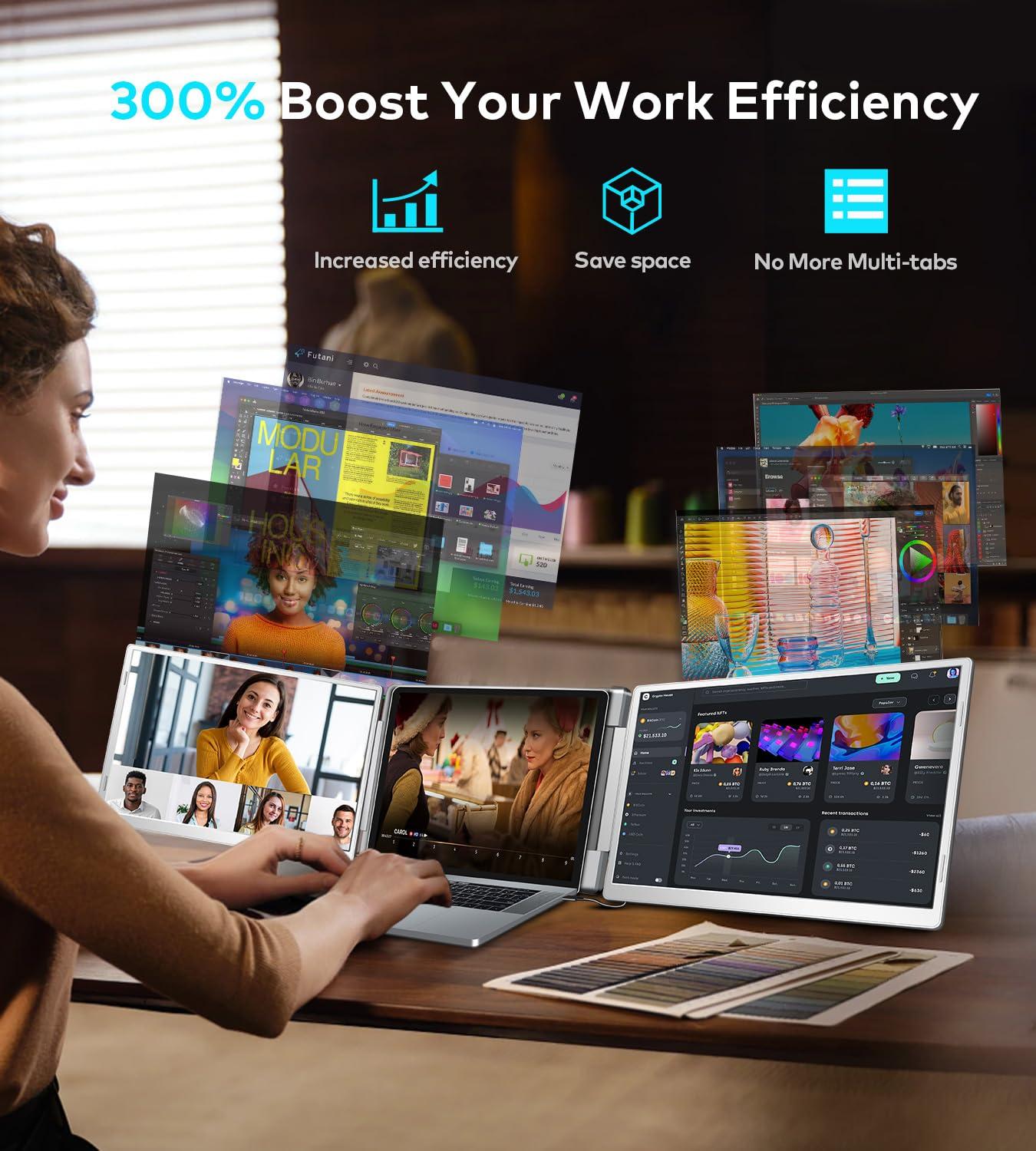 Laptop Screen Extender, 16" FHD 1200P IPS Triple Portable Screen Extender Monitor for 12"-18.5" Laptop, Plug & Play Laptop Monitor Extender, Fit for MacOS, Wins, Dex, Chrome, Surface, Switch - Image 4