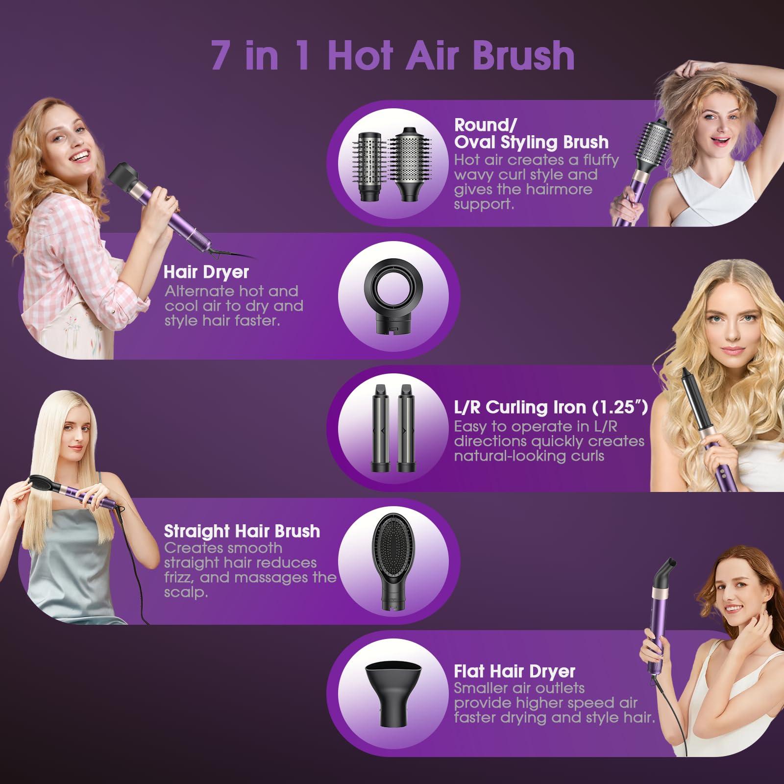 Vincofy 7 in 1 Hair Dryer Blow Dryer Brush Hot Hair Styler, Hair Straightener Brush, Negative Ion, Voluming, Suitable for All Types, 110,000 RPM, Purple, Fast Drying, Straightening, Curling - Image 2