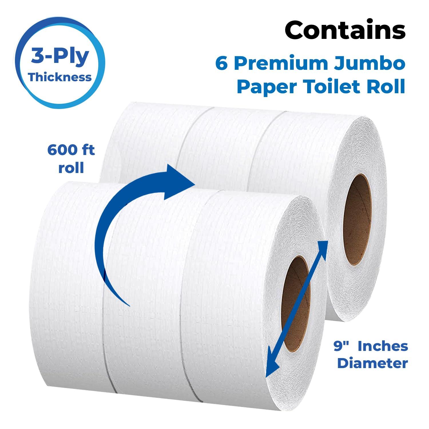 SoNeat 3-Ply Jumbo Toilet Paper Rolls, 9' Commercial Bathroom Tissue, 600 Ft. Long, Fits Standard Dispensers - Image 2