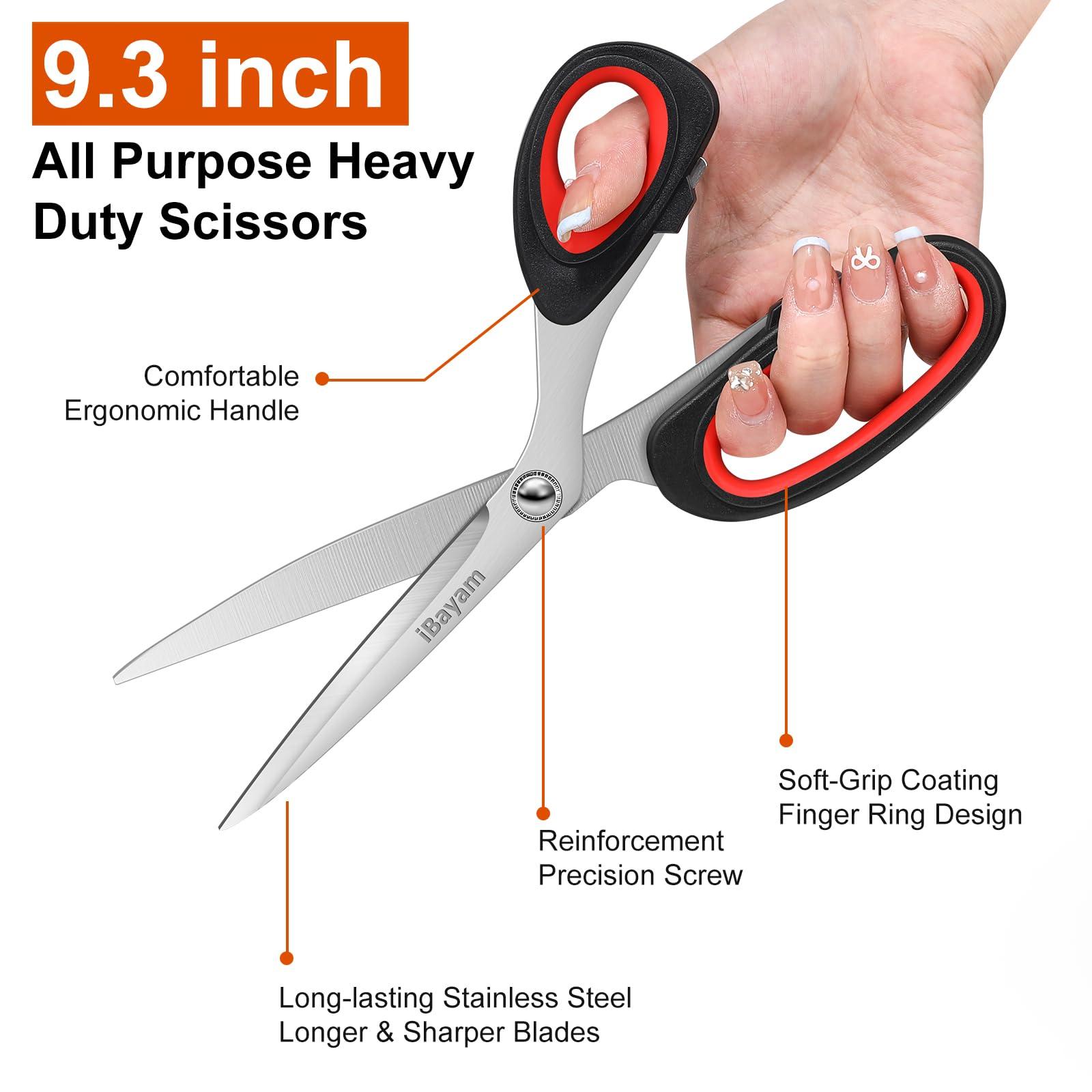 iBayam Scissors All Purpose, 9.3 Inch Scissors Heavy Duty Stainless Steel Shears for Home Household Cutting Fabric Leather, Sewing Shears, Paper Box Cutter, Package Opener, Hand Cutting Tools - Image 3