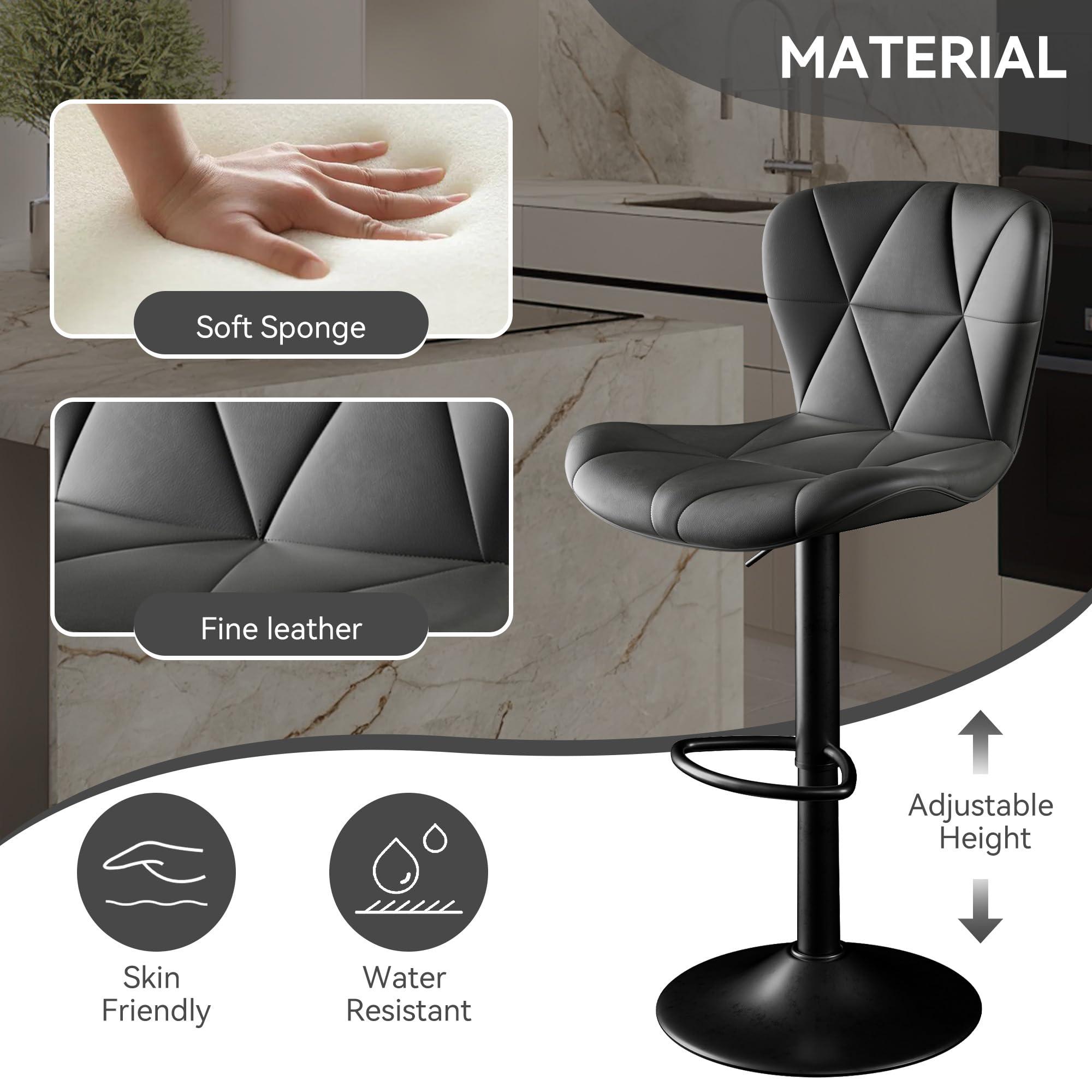Daluvenix Bar Stools Set of 2,Adjustable Swivel Barstools, Faux Leather Bar Chairs,Upholstered Counter Height with High Backrest for Kitchen Island, Black - Image 3