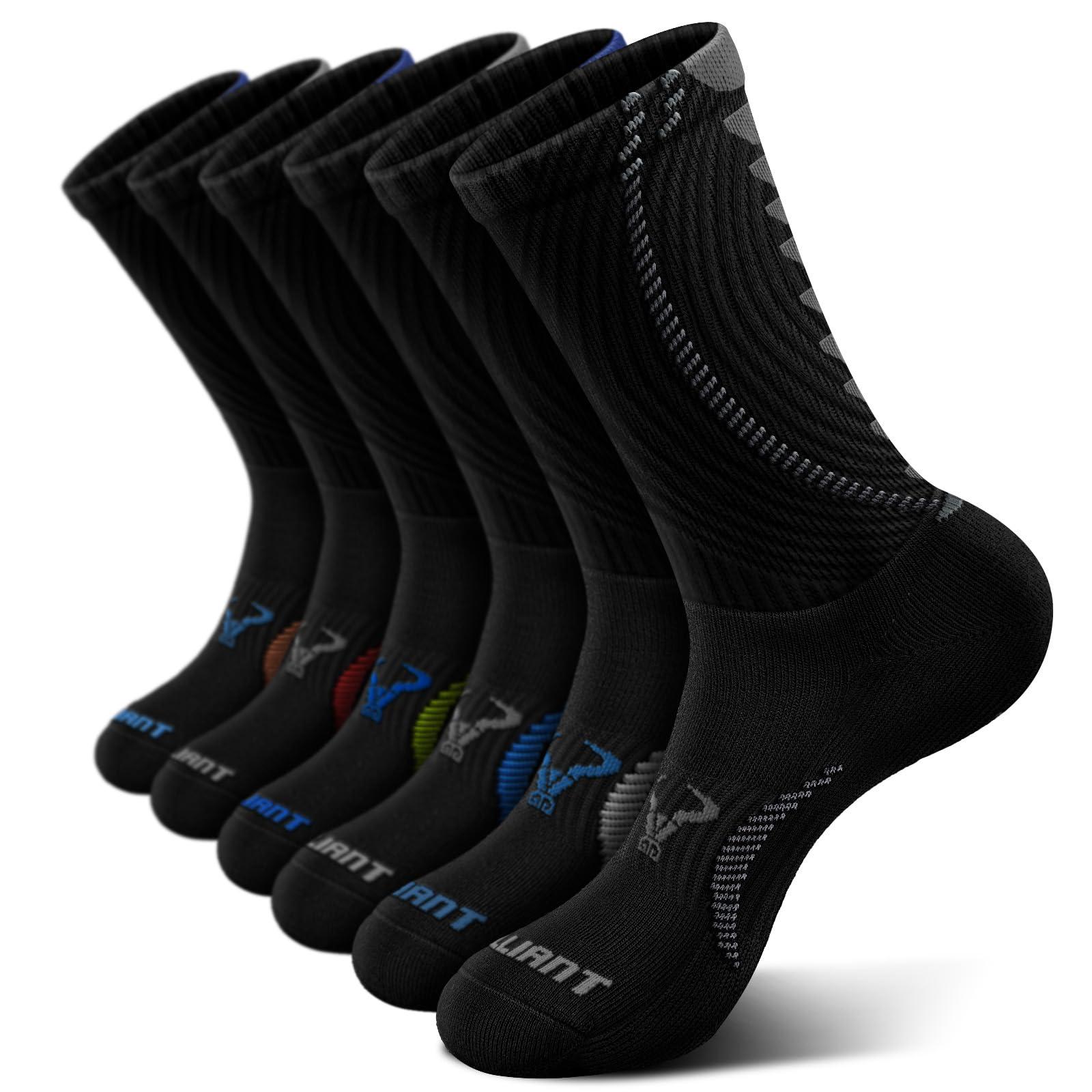 BULLIANT Men Socks, Athletic Compression Crew Socks Cushioned for Men Running Sports Hiking Fishing Arch Support