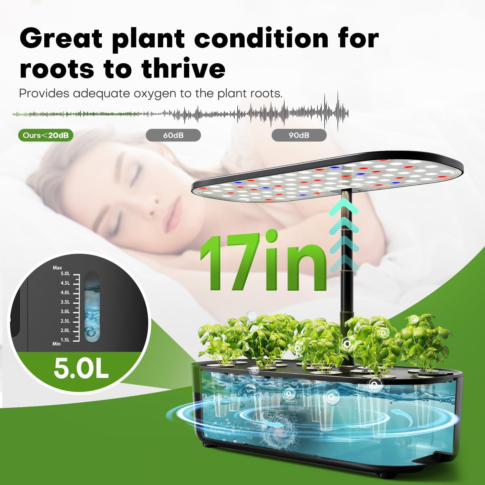 Ahopegarden Hydroponics Growing System Kit Indoor Herb Garden with Grow Light 12 Pods, with LCD Touch Panel Hydroponic Planter, Planting Height Up to 17", Grower Harvest Fresh Veggie Lettuce, Black - Image 6