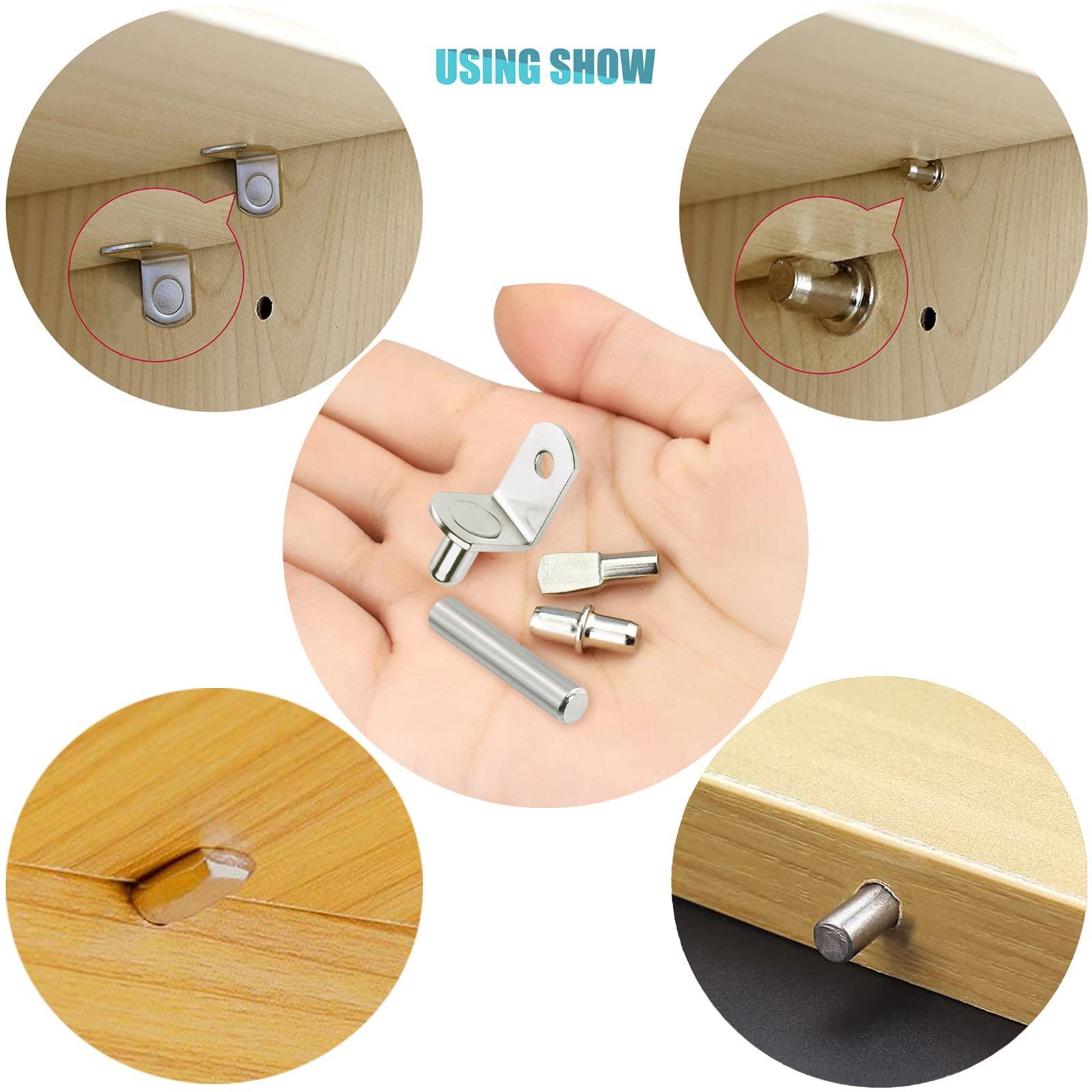 104Pcs Shelf Pins Kit,4 Styles Nickel Plated Shelf Support Pegs,Bookshelf Pegs for Shelves,Cabinet Shelf Bracket Pegs Shelf Pins Holders for Kitchen Furniture & Closet ( 5mm & 1/4inch ) - Image 3