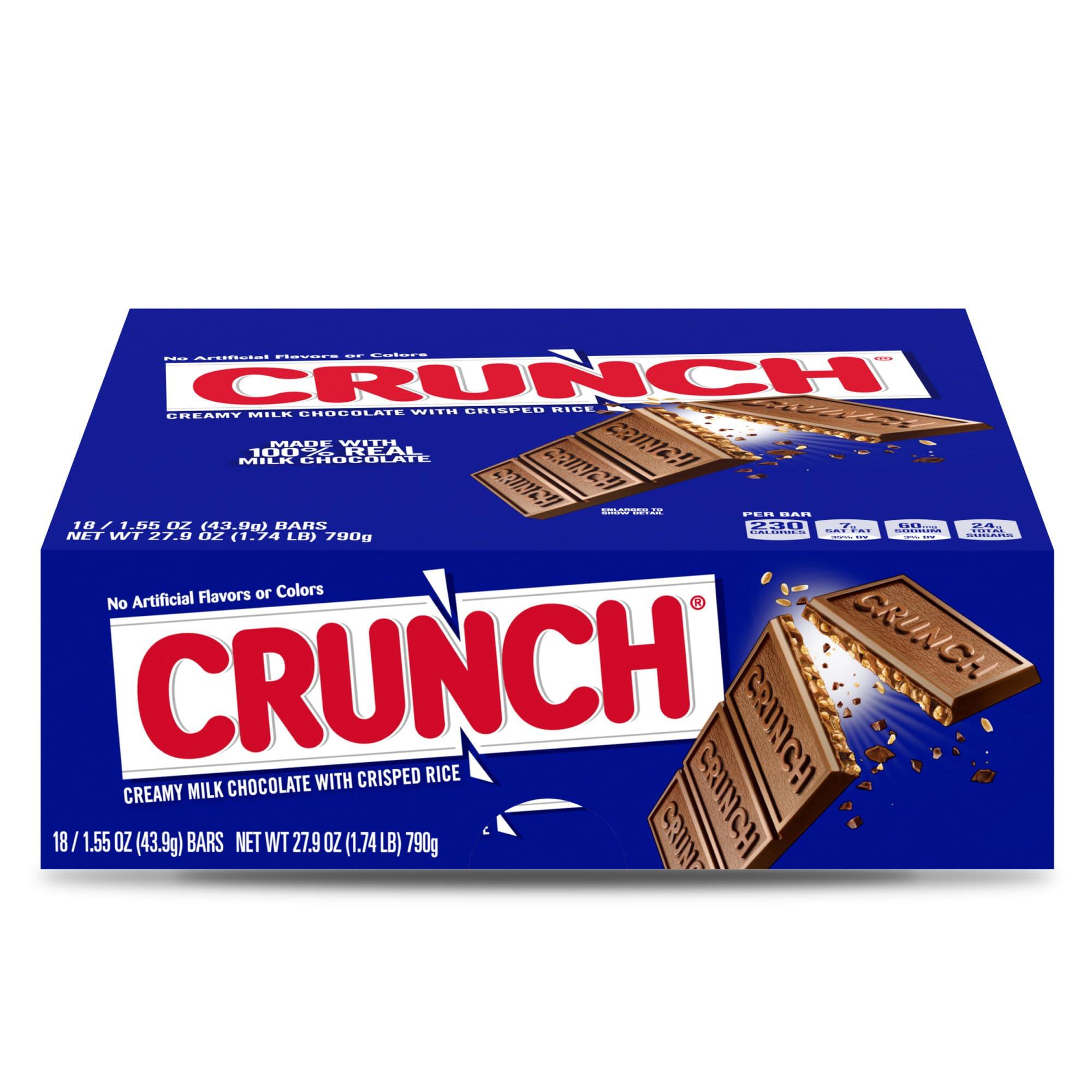 CRUNCH, Bulk 18 Pack, Milk Chocolate and Crisped Rice, Full Size Individually Wrapped Candy Bars, 1.55 oz Each