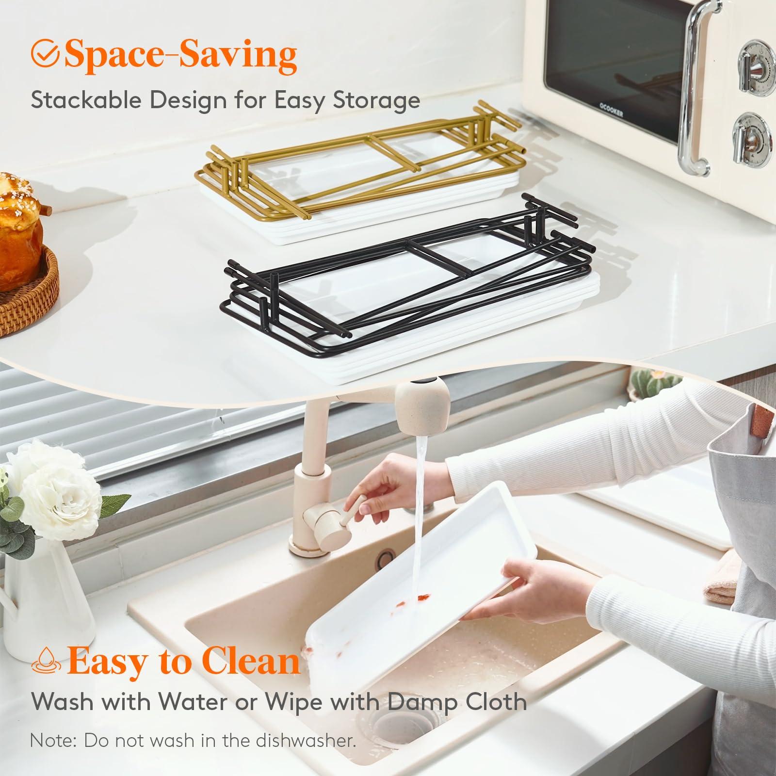 Lifewit Plastic 3 Tier Serving Tray for Party Supplies, 12" x 6.5" Crack-Proof Platters for Serving Food, White Reusable Trays with Black Metal Display Stand for Veggie, Fruit, Cookies, Dessert - Image 9