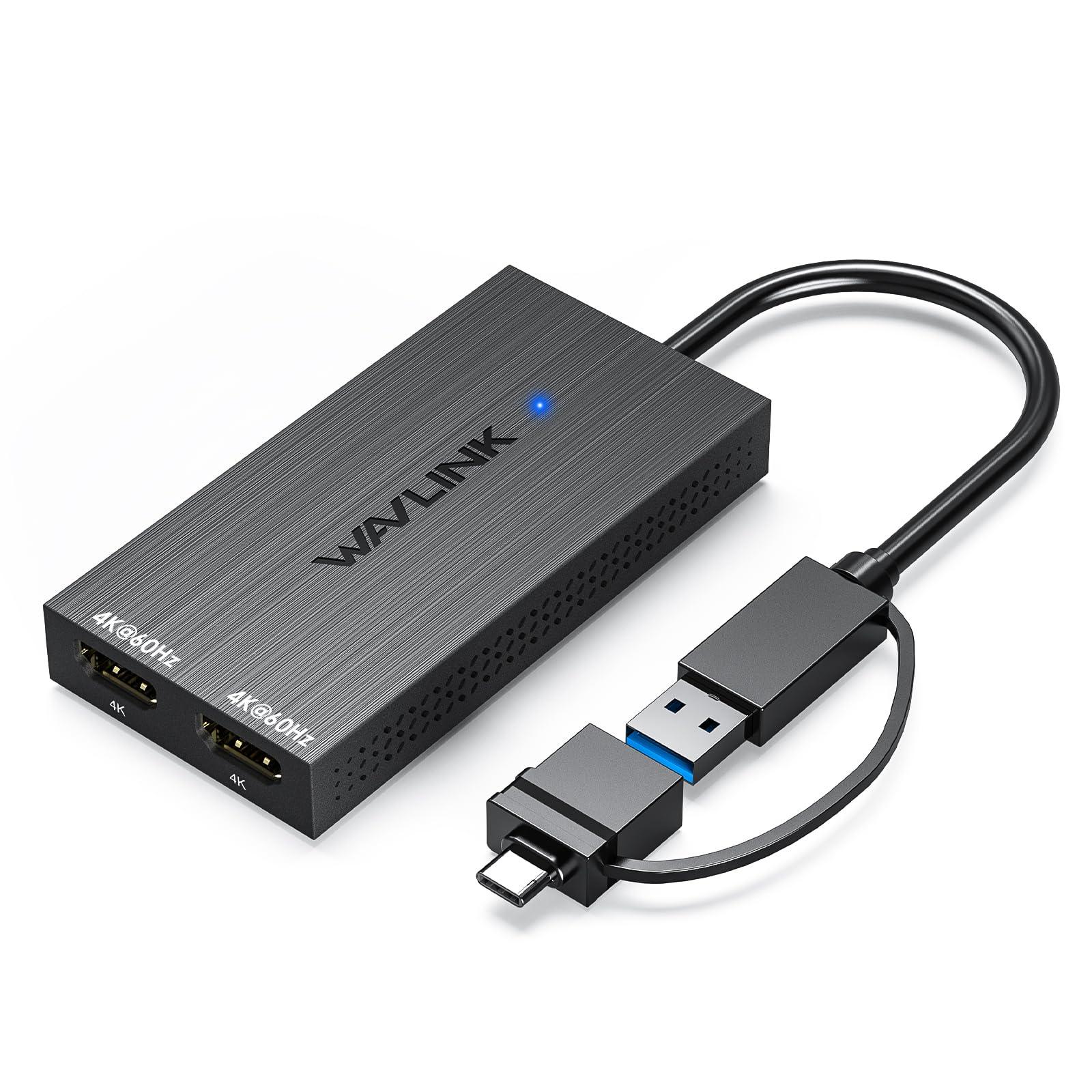 WAVLINK USB-C & USB-A to Dual HDMI Adapter 4K@60Hz for 2 Monitors, DisplayLink Certified, Compatible with Mac M1/M2/M3, Windows, ChromeOS, Android, HarmonyOS (No Linux/iPad/iOS/HDCP)