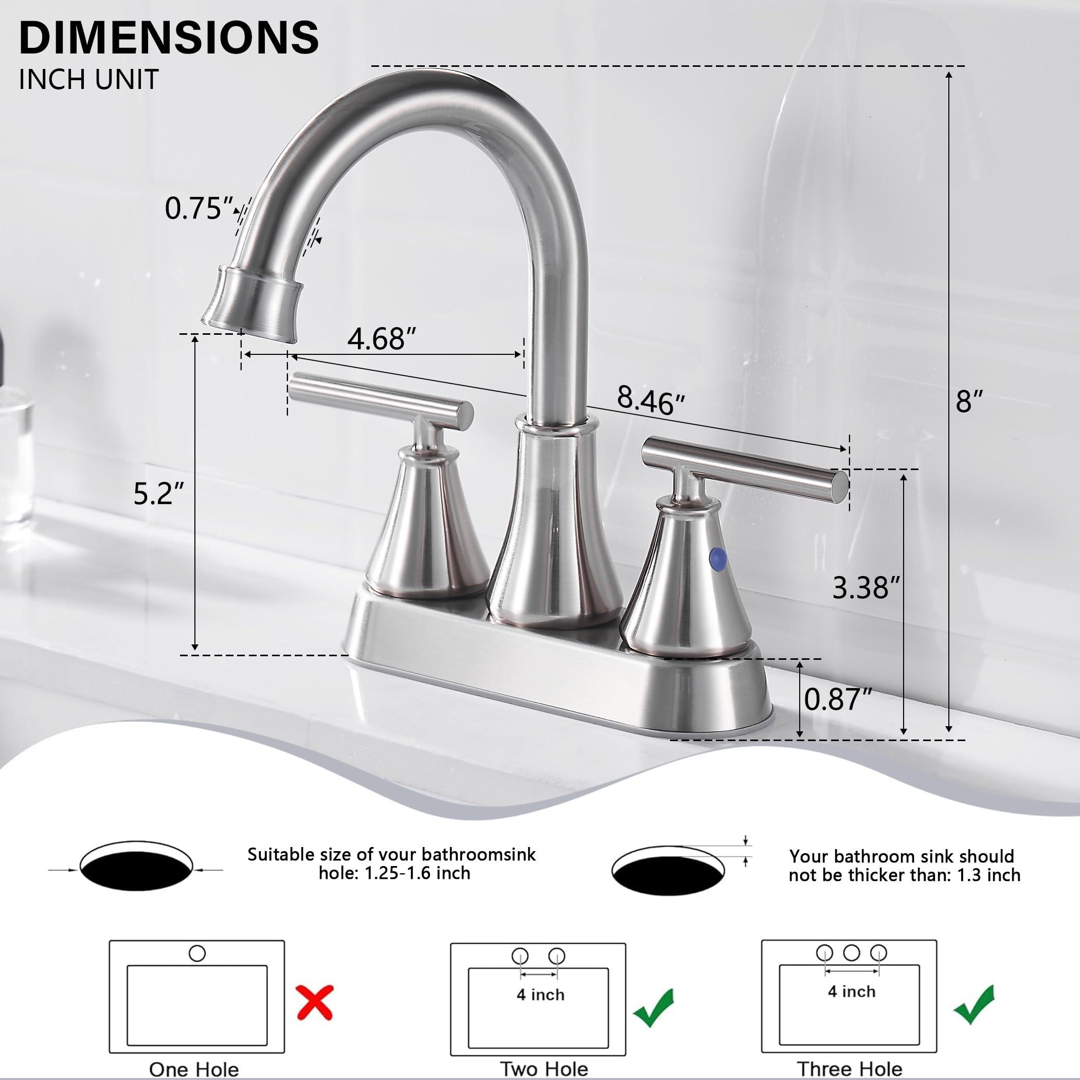 Bathroom Sink Faucet 4 Inch 2 Handle Centerset Brushed Nickel Lead-Free Modern Bathroom Faucet Vanity Faucet with Pop-up Drain Stopper and Supply Hoses - Image 3