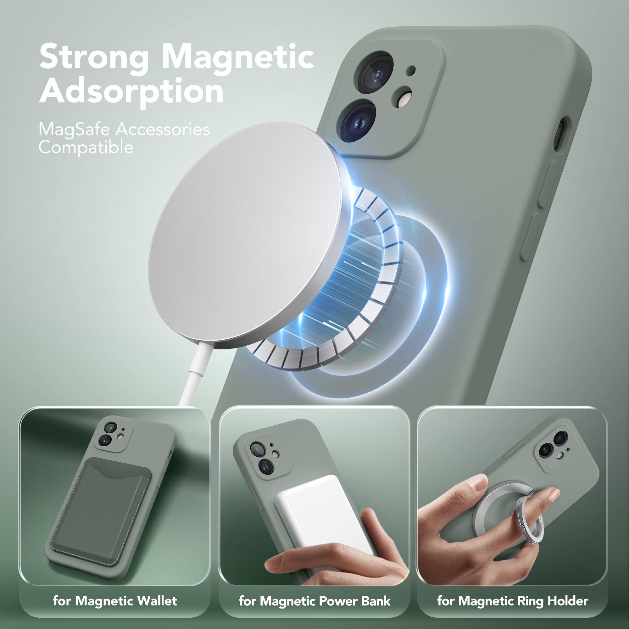 SuydanBox Magnetic for iPhone 12 Case, Compatible with MagSafe, [Full Camera Protection][Screen Protectors] Silicone Shockproof Protective Phone Case for iPhone 12 6.1", CalkeGreen - Image 2