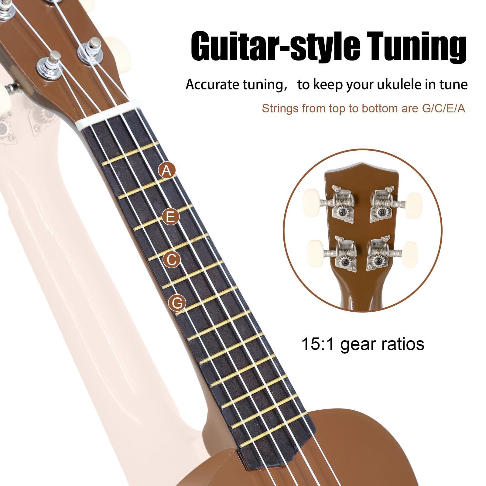 HUAWIND 21 Inch Soprano Ukulele for Beginners, Hawaiian Ukulele Four String Wood Ukelele Professional Ukalelee For Adult Student Starter (Brown) - Image 5
