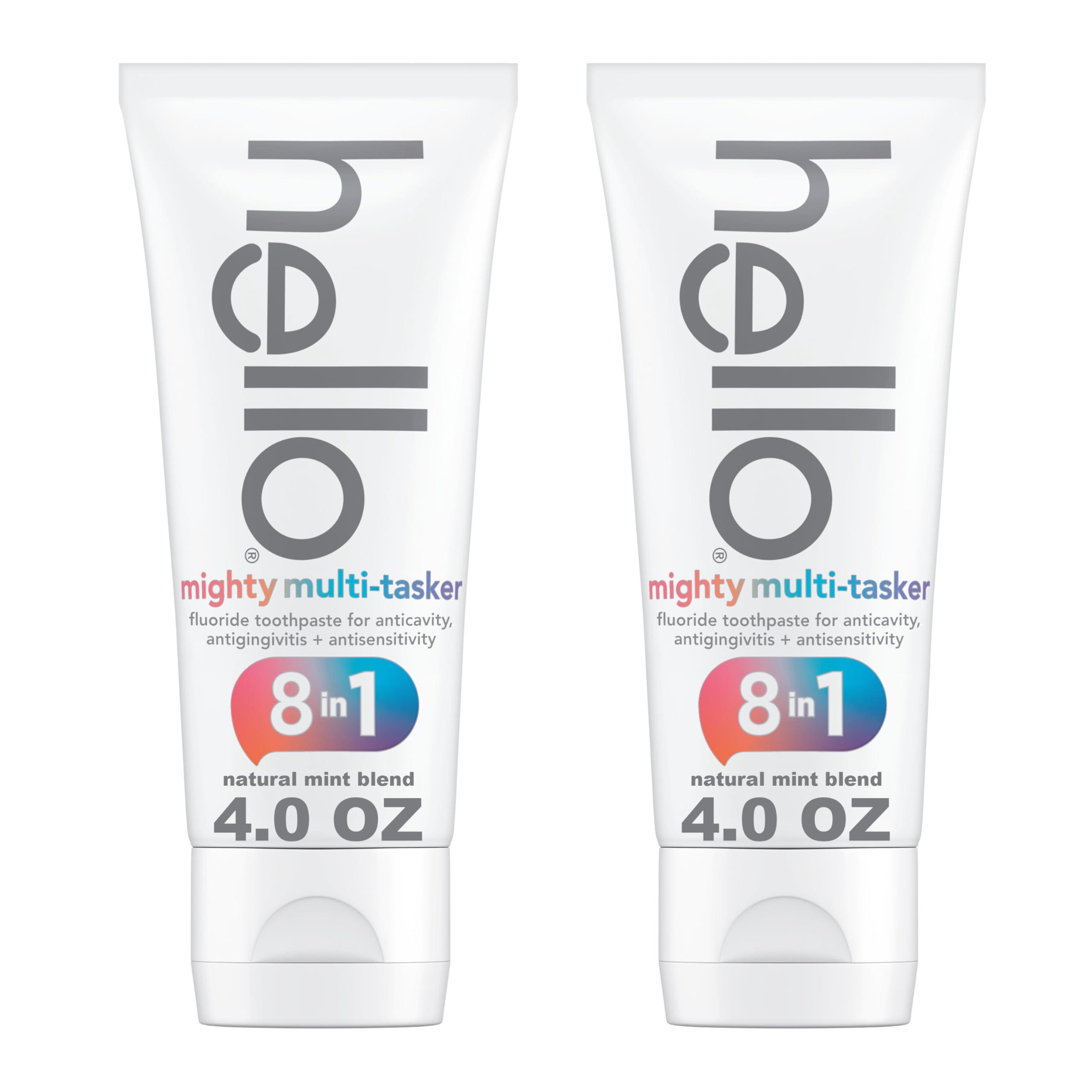 hello Mighty Multitasker Fluoride Toothpaste, 8-in-1 Toothpaste with Minty Flavor, Anticavity, Antigingivitis, Antisensitivity, Strengthens Enamel and Whitens, 2 Pack, 4.0 Oz Tubes