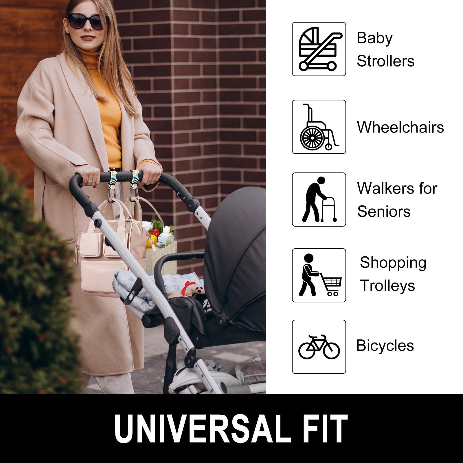 Gukeniu Baby Stroller Hooks for Hanging Bags, Universal Stroller Clips Accessories, Mommy Hook for Diaper Bag, Shopping Cart, Purse, Backpack - 2 Pack, Abstract Leaf - Image 7