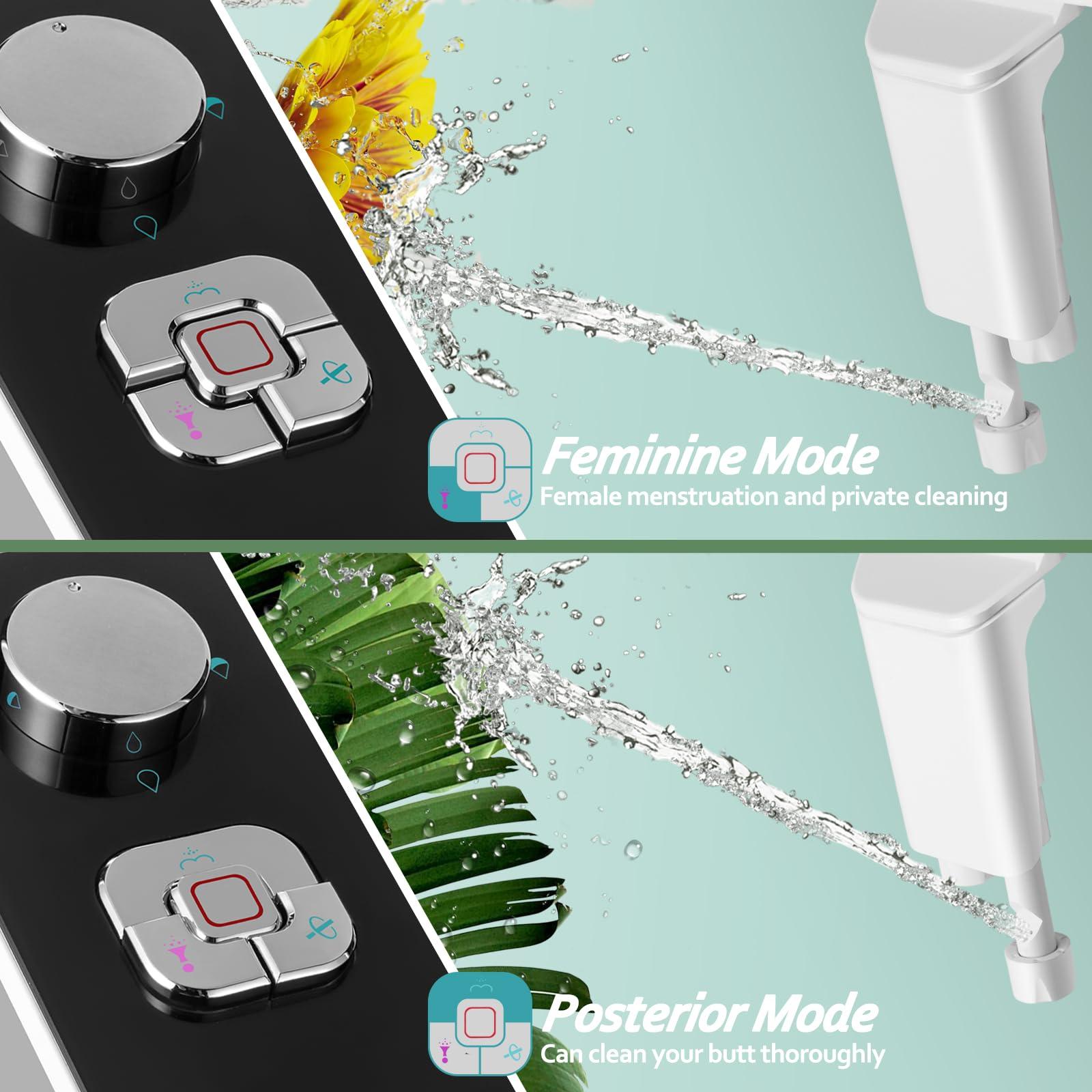 SAMODRA Bidet Attachment, Non-Electric Cold Water Bidet Toilet Seat Attachment with Pressure Controls, Retractable Self-Cleaning Dual Nozzles for Frontal & Rear Wash - Black - Image 2