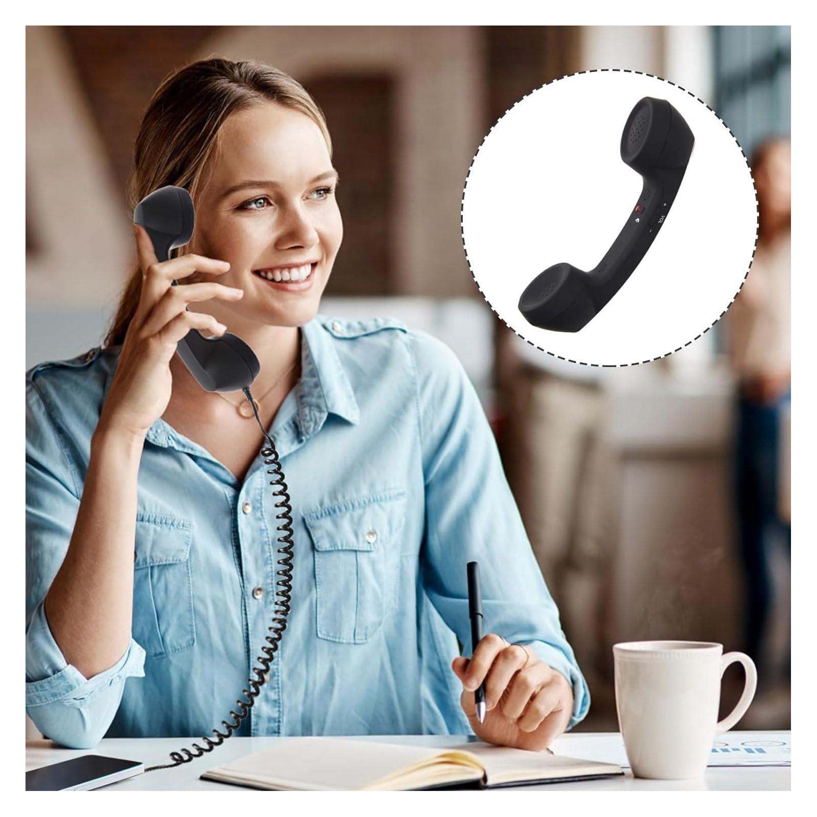 Retro 3.5mm Telephone Handset, Radiation Proof Cell Phone Receiver Mic Microphone Speaker, Vintage Phone Handset for Cellphone Smartphone,with USB C (Black) - Image 4