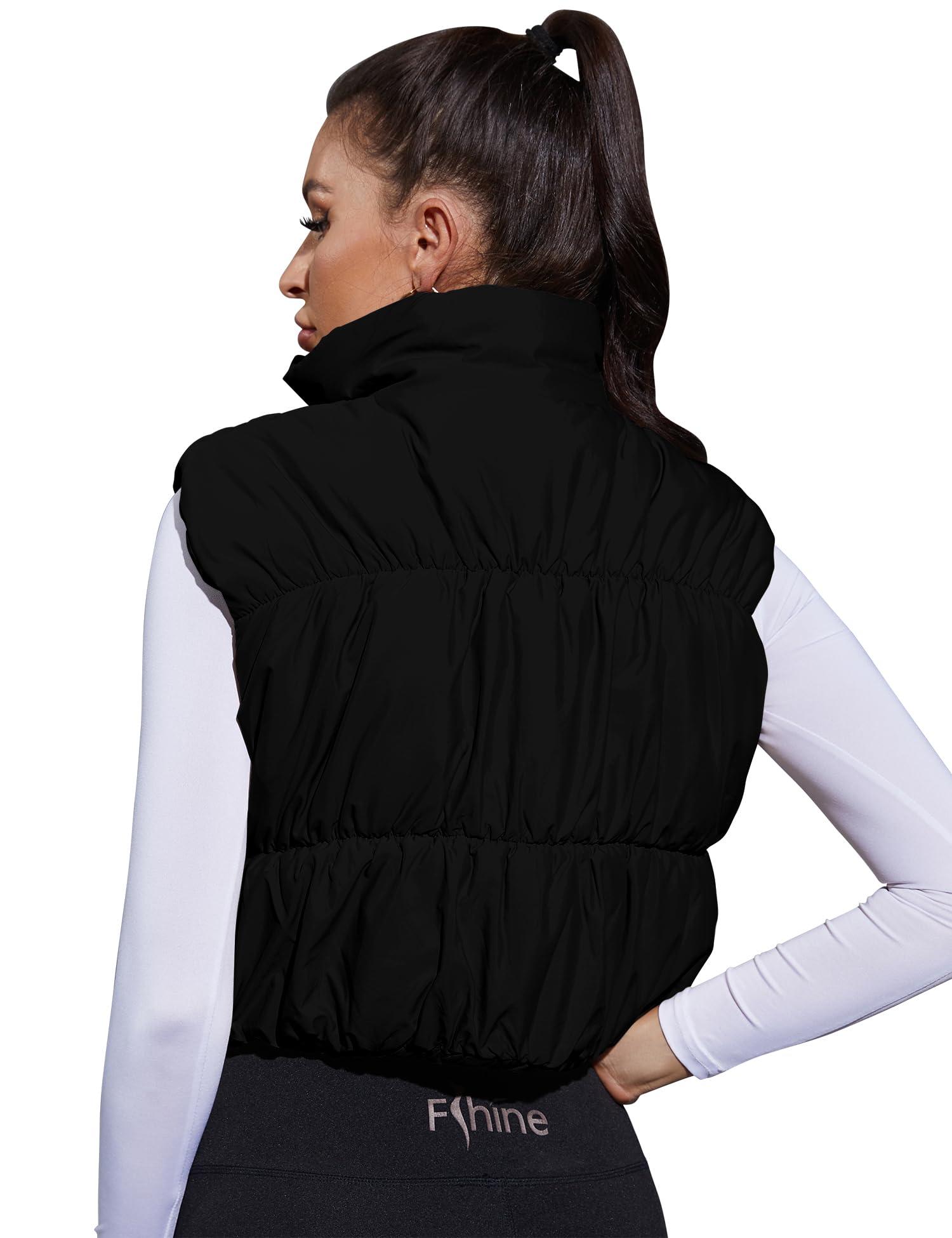 LUYAA Women's Crop Puffer Vest Lightweight Stand Collar Sleeveless Zip Up Padded Gilet Coat Black M - Image 3