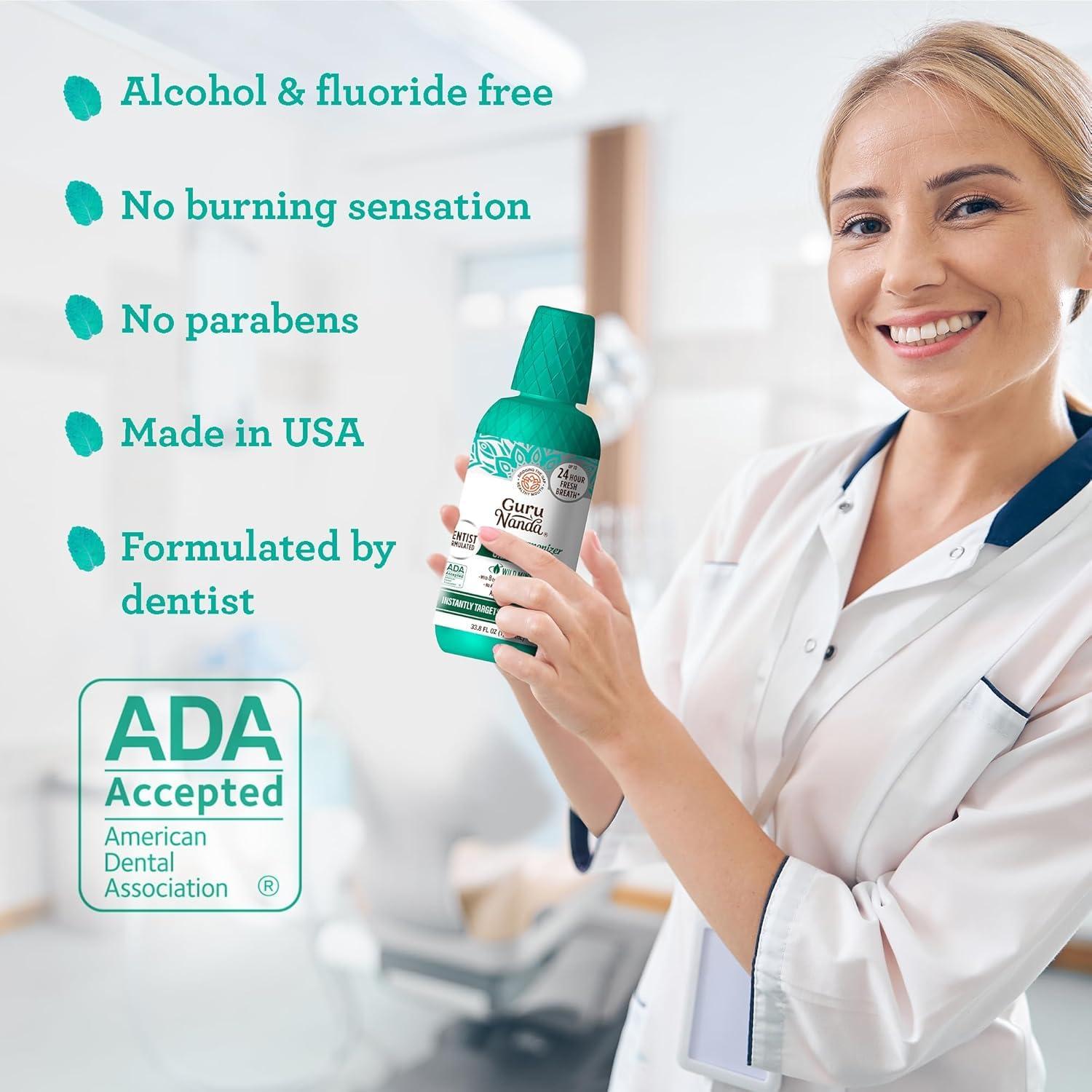 GuruNanda Fresh Breath Mouthwash, ADA-Accepted, Alcohol & Fluoride-Free, Sodium Chlorite, Essential Oils & Vitamins, 12-Hrs Fresh Breath, Wild Mint, 16 oz - 2 Pack - Image 6