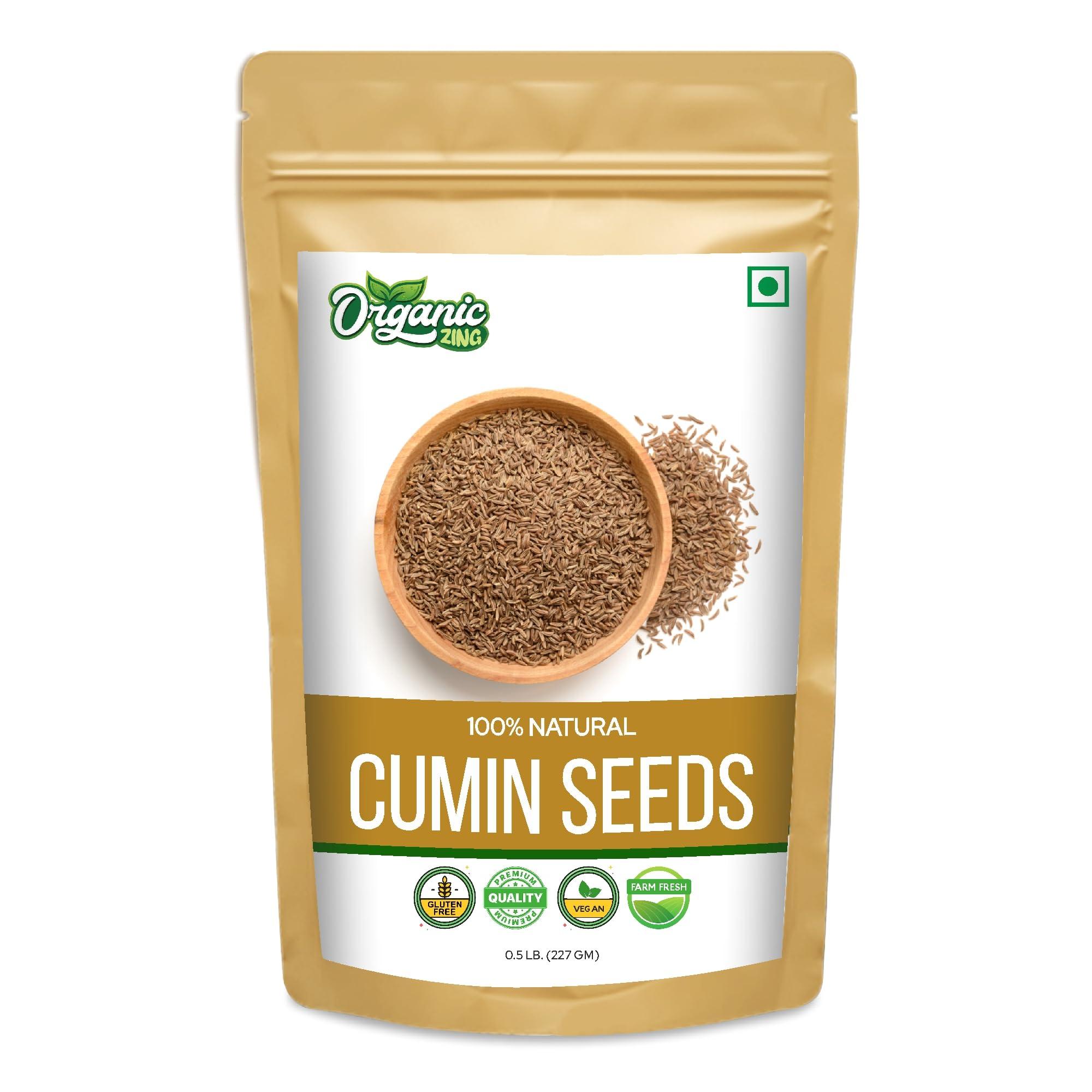 Organic Zing Cumin Seeds | 100% Vegan and Chemical Free | Sabut Jeera | Contains No Additives | Packed and Produced in India - 227 gm(Pack of 1)