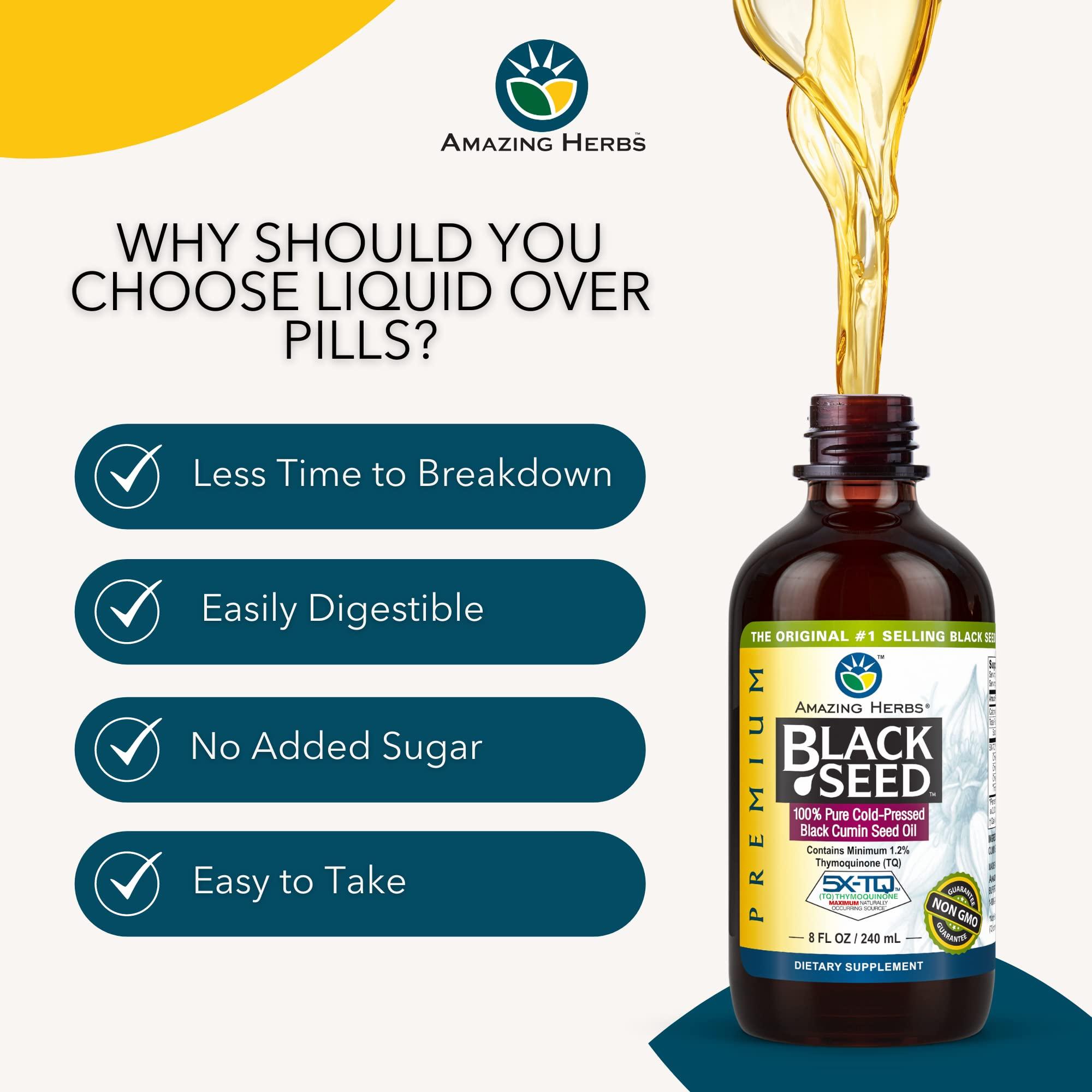 Amazing Herbs Premium Black Seed Oil - Cold Pressed Nigella Sativa Aids in Digestive Health, Immune Support, Brain Function, Joint Mobility, Gluten Free, Non GMO - 8 Fl Oz - Image 3
