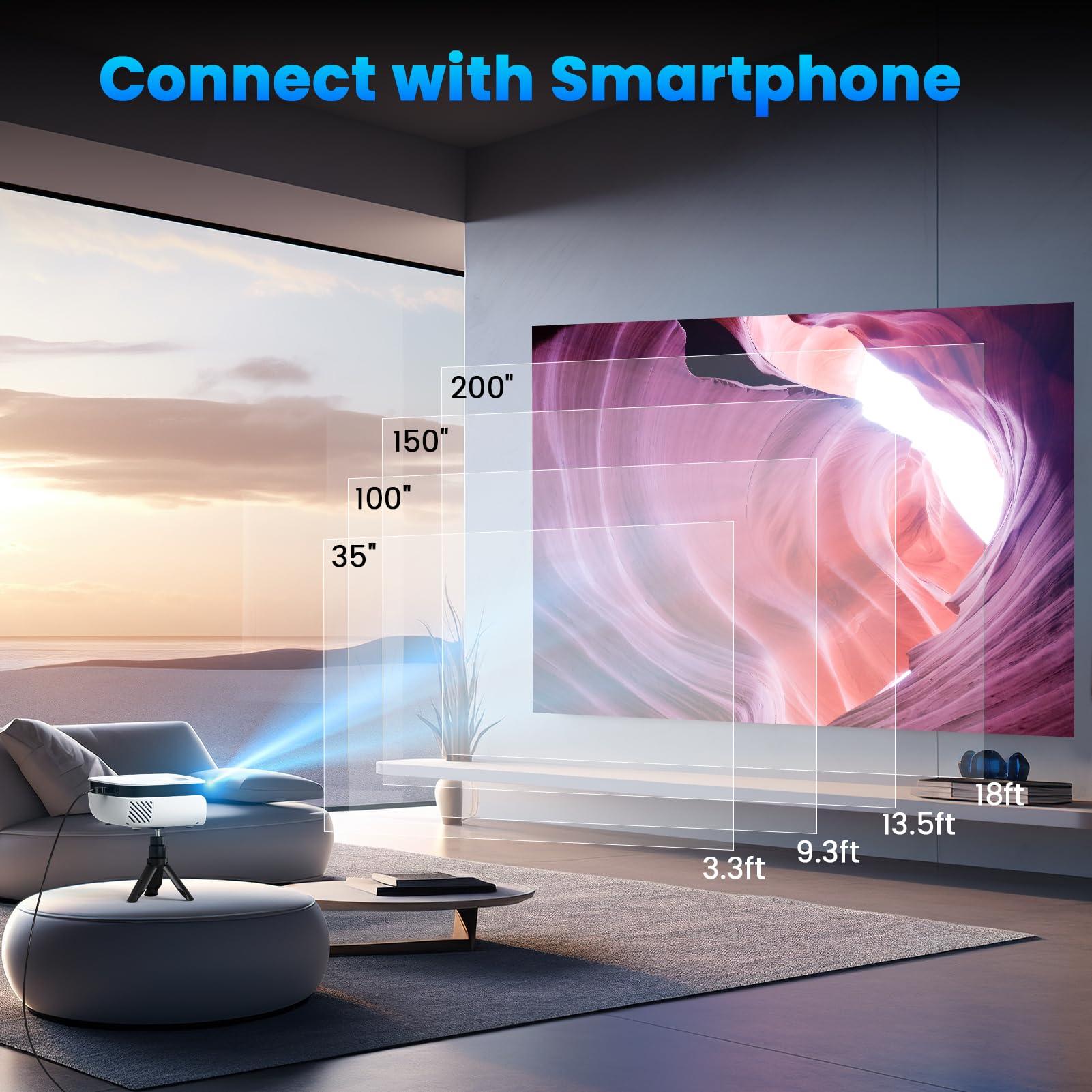 Mini Projector, NICPOW Portable Outdoor Movie Projector with Tripod, 1080P and 200" Supported Small Projector Compatible with TV Stick, Phone, PS5, HDMI, USB for Home, Bedroom, Gaming, Outdoor Use - Image 5