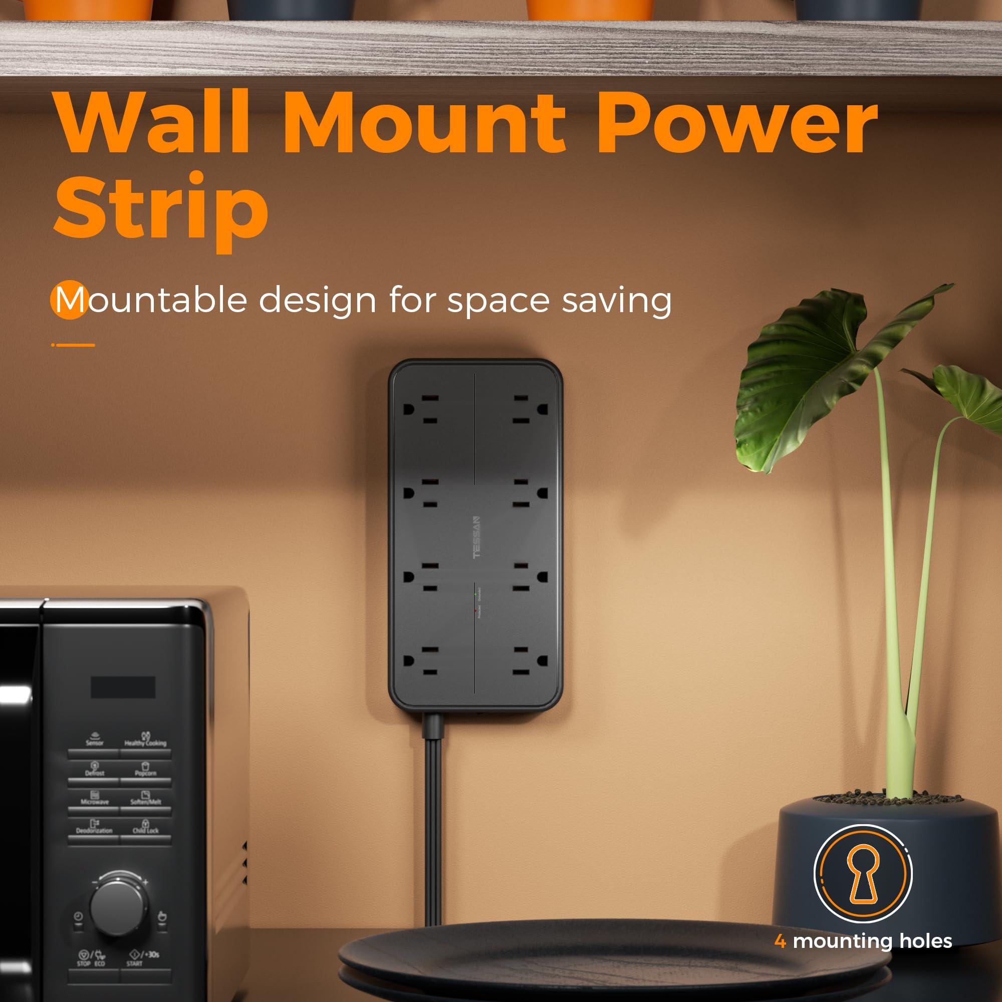 Surge Protector Power Strip, TESSAN Flat Plug Extension Cord with 8 Outlets 3 USB Ports(1 USB C), 1080 Joules Protection, 6 Ft, Wall Mountable Charging Station for Home Office Dorm Room Essentials - Image 7